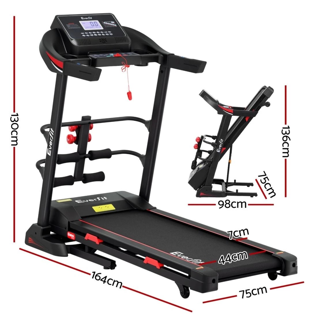 2 Everfit Treadmill Electric Home Gym Fitness Exercise Machine w/ Sit Up Bar 450mm - Black, 2 of 6