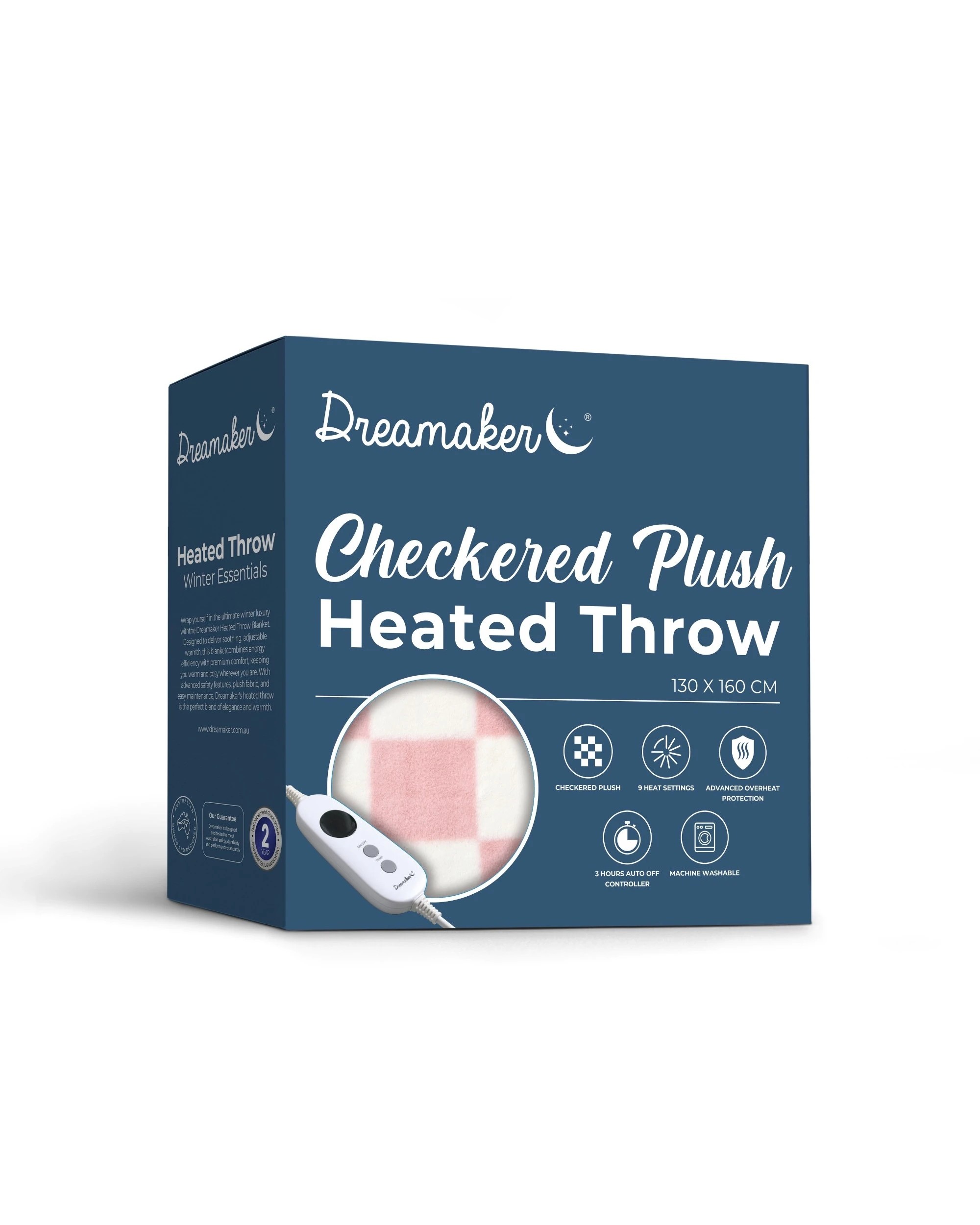 8 Dreamaker Axia Checkered Plush Heated Throw 130x160cm - Pink and Cream, 8 of 10