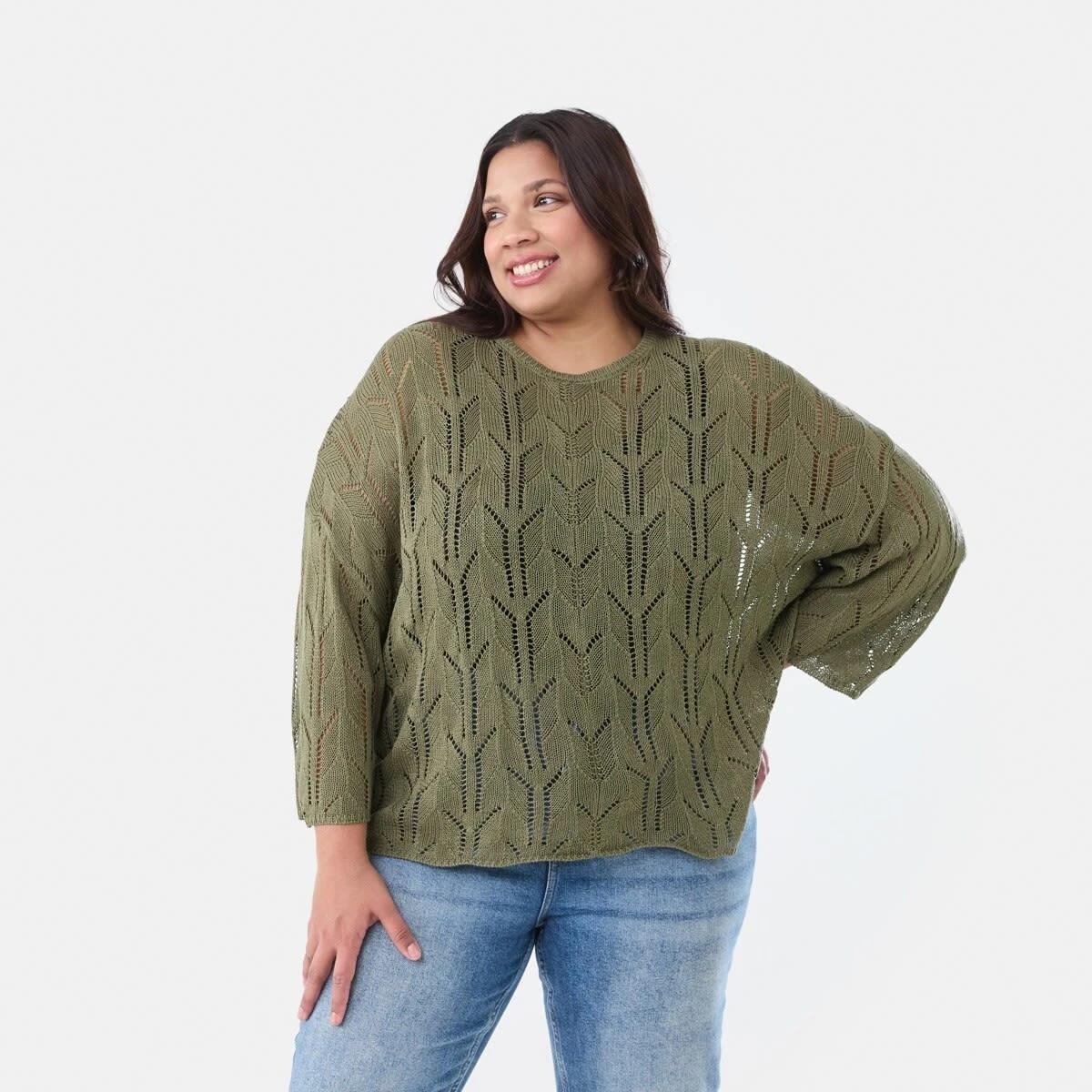 1 Curve Crochet Batwing Jumper BURNT OLIVE, 1 of 5