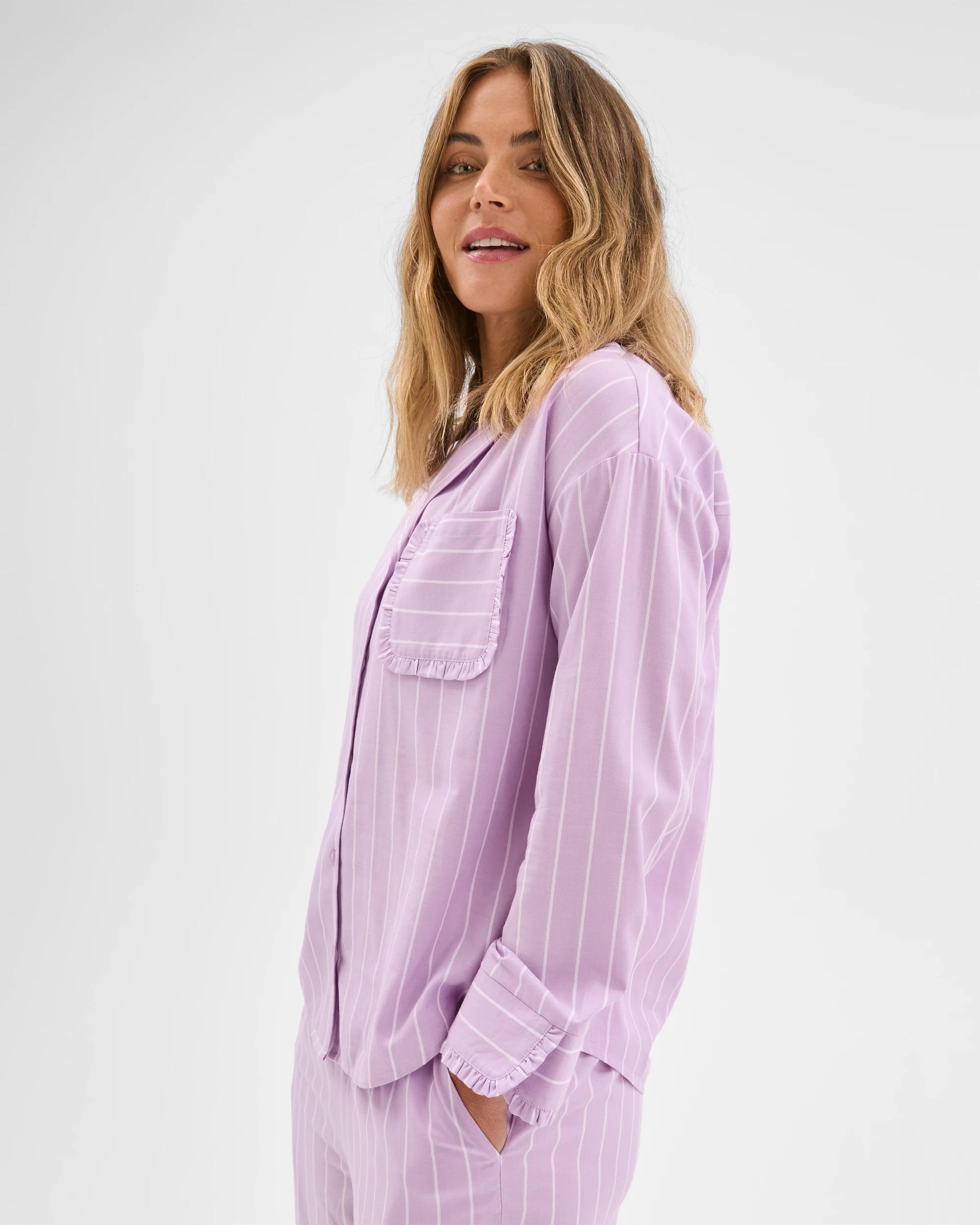 4 Target Woman Long Sleeve Top and Pants Pyjama Set LILAC STRIPE, 4 of 6