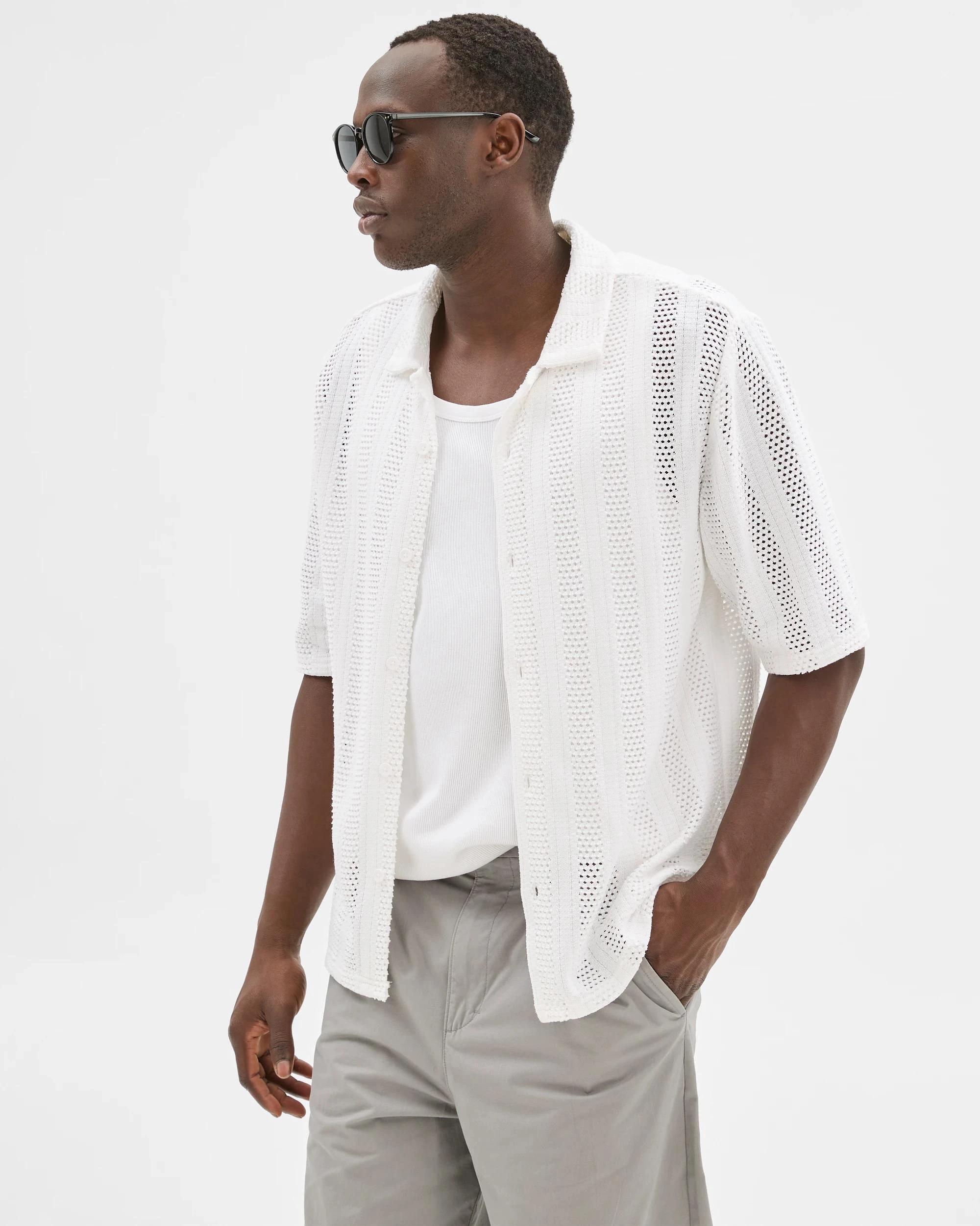 3 Australian Cotton Blend Knit Resort Shirt - Commons WHITE, 3 of 6