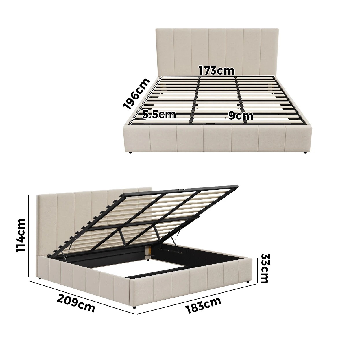 10 Oikiture King Bed Gas Lift Base With Storage Bed Frame
 - Beige, 10 of 10