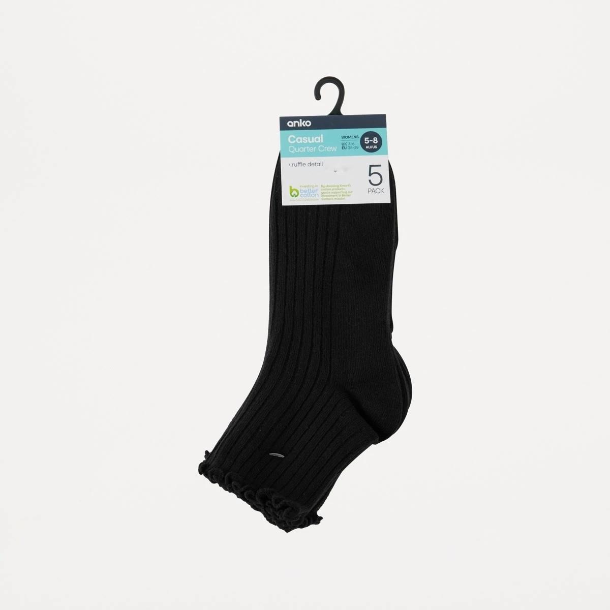 3 5 Pack Frill Quarter Crew Socks BLACK, 3 of 3