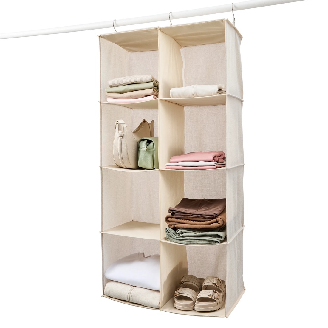 1 Linen Look 8 Cube Hanging Organiser - Beige, 1 of 8