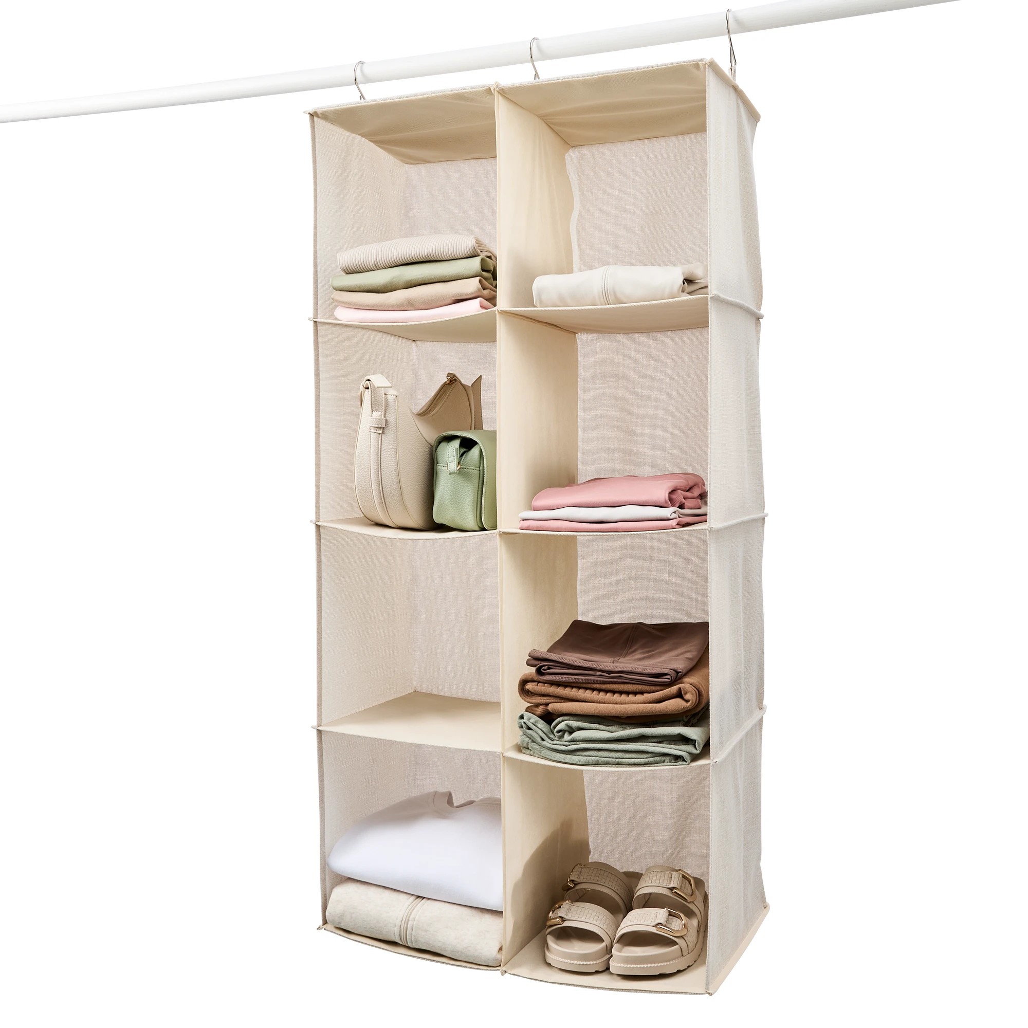 1 Linen Look 8 Cube Hanging Organiser - Beige, 1 of 8