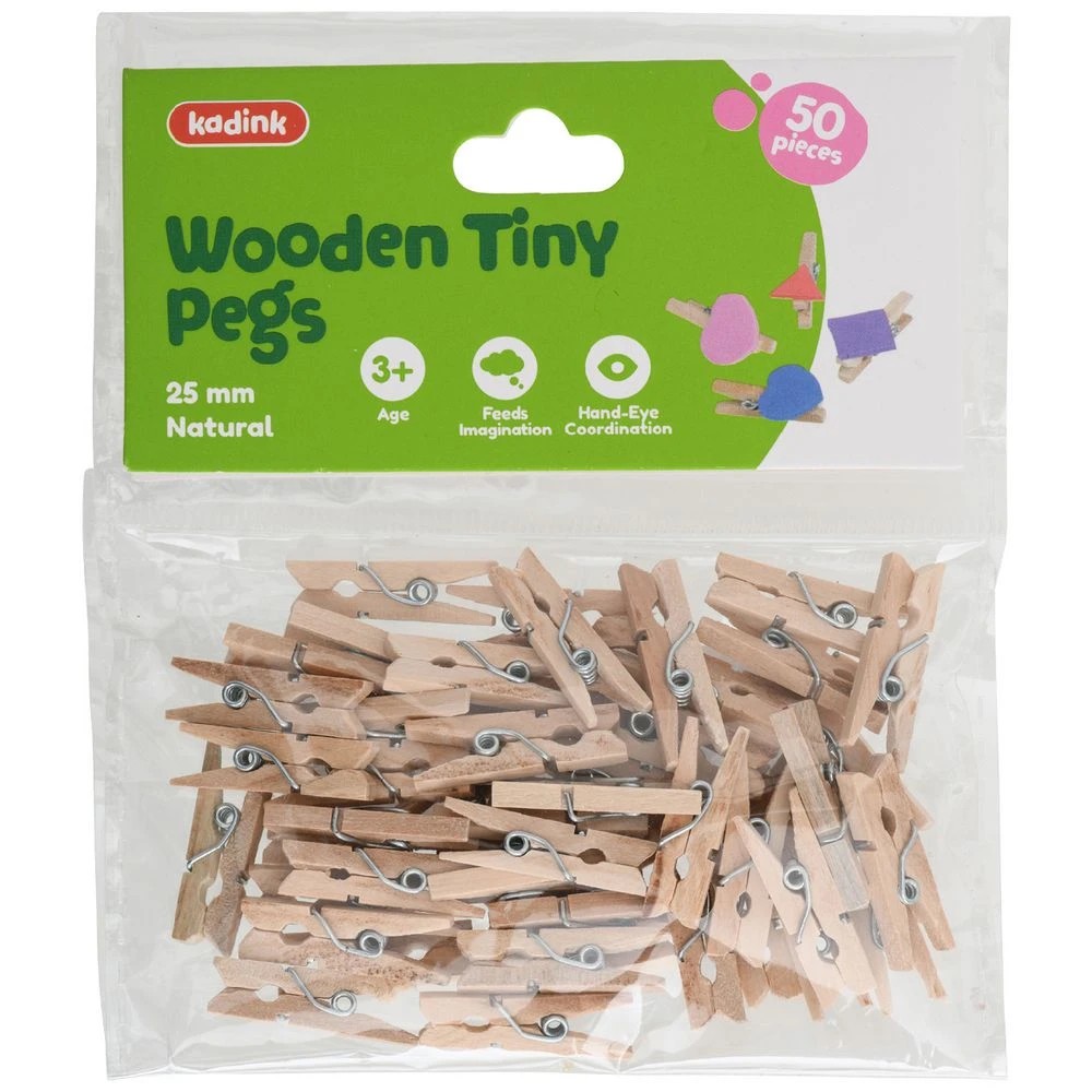 1 Kadink Wooden Tiny Pegs Natural 50 Pack, 1 of 3
