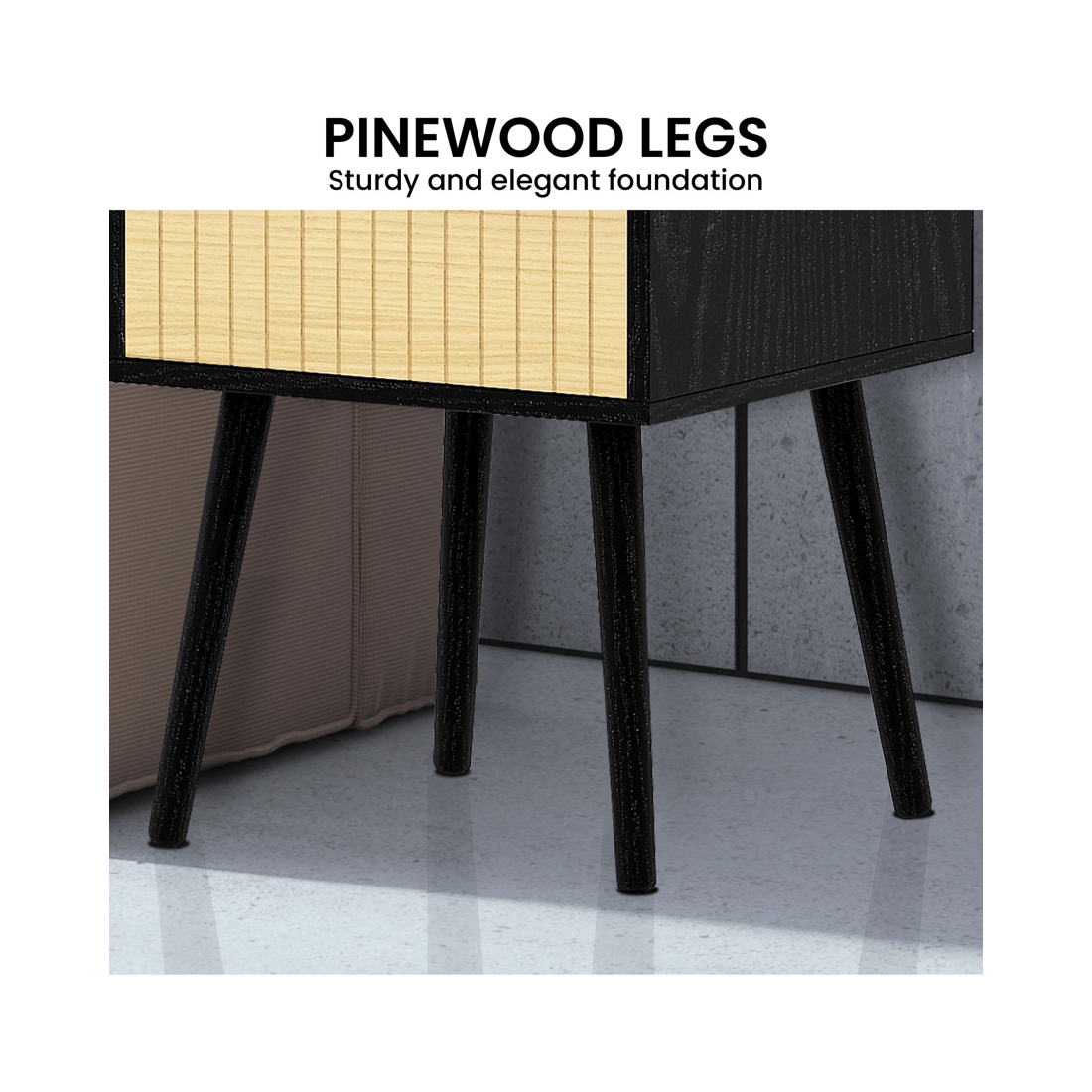 7 Sarantino Ivan Bedside Table Night Stand - Black Natural, 7 of 9