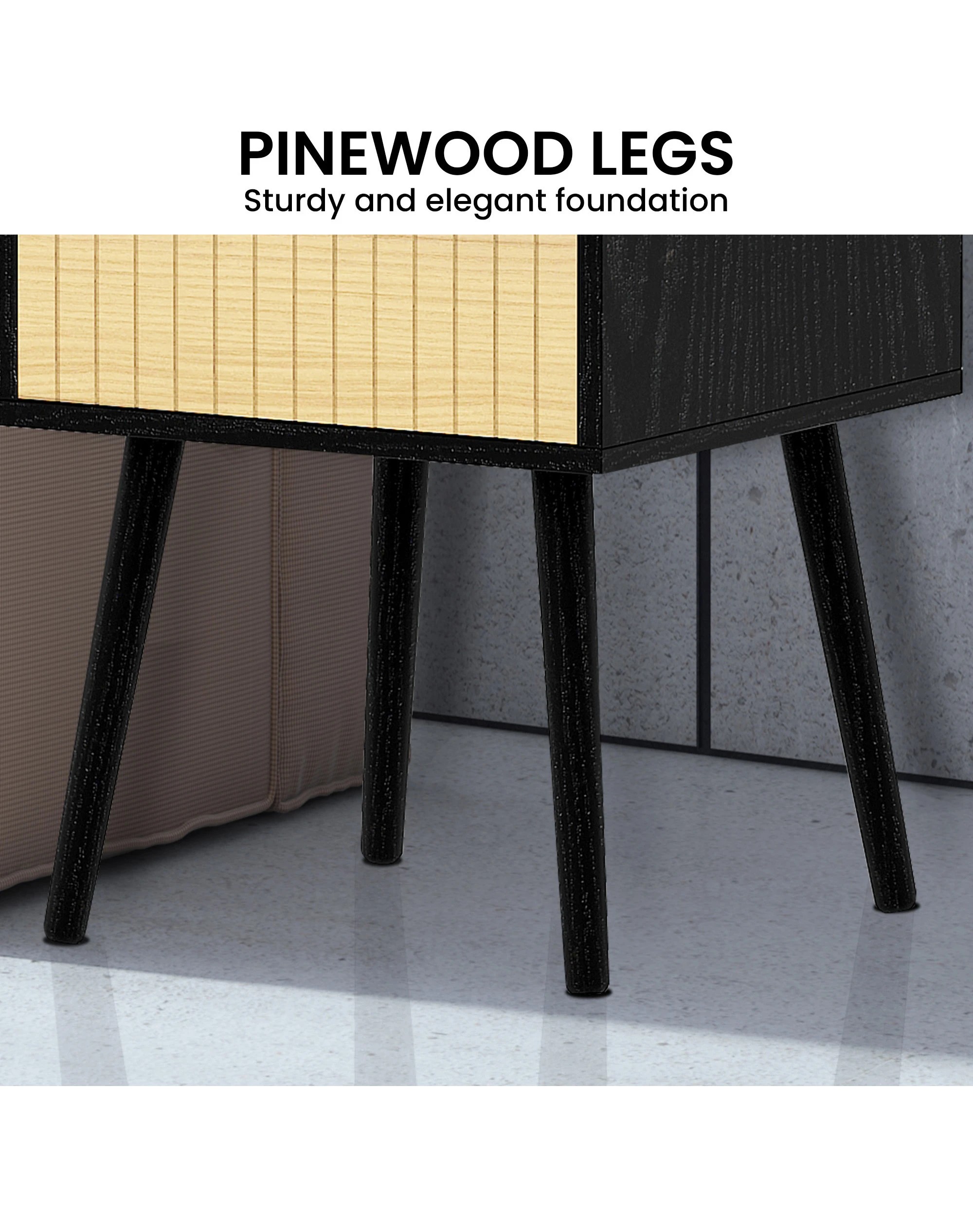 7 Sarantino Ivan Bedside Table Night Stand - Black Natural, 7 of 9