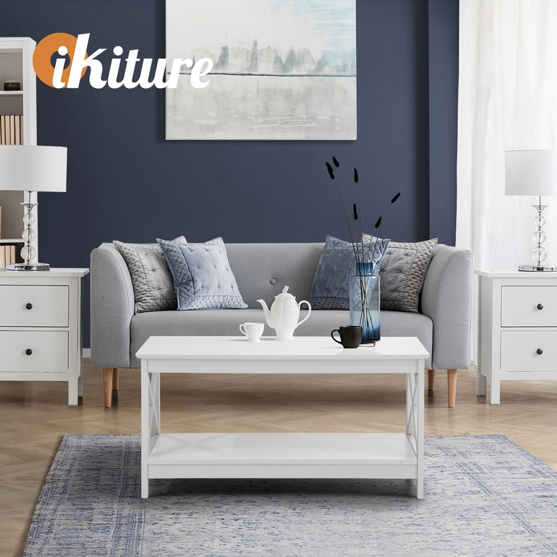 5 Oikiture Coffee Table Side Tables Storage Rack Shelf 2-tier
 - White, 5 of 10