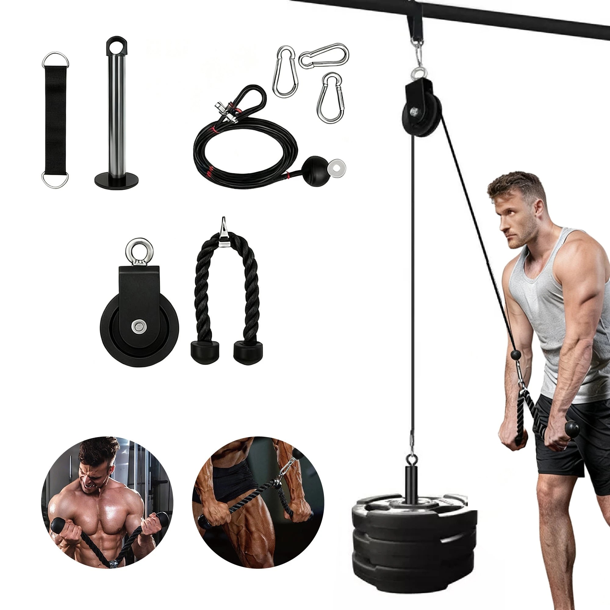 2 Fitness Master Pulley Cable Machine Attachment System Diy Lat Pull Down Tricep, 2 of 9