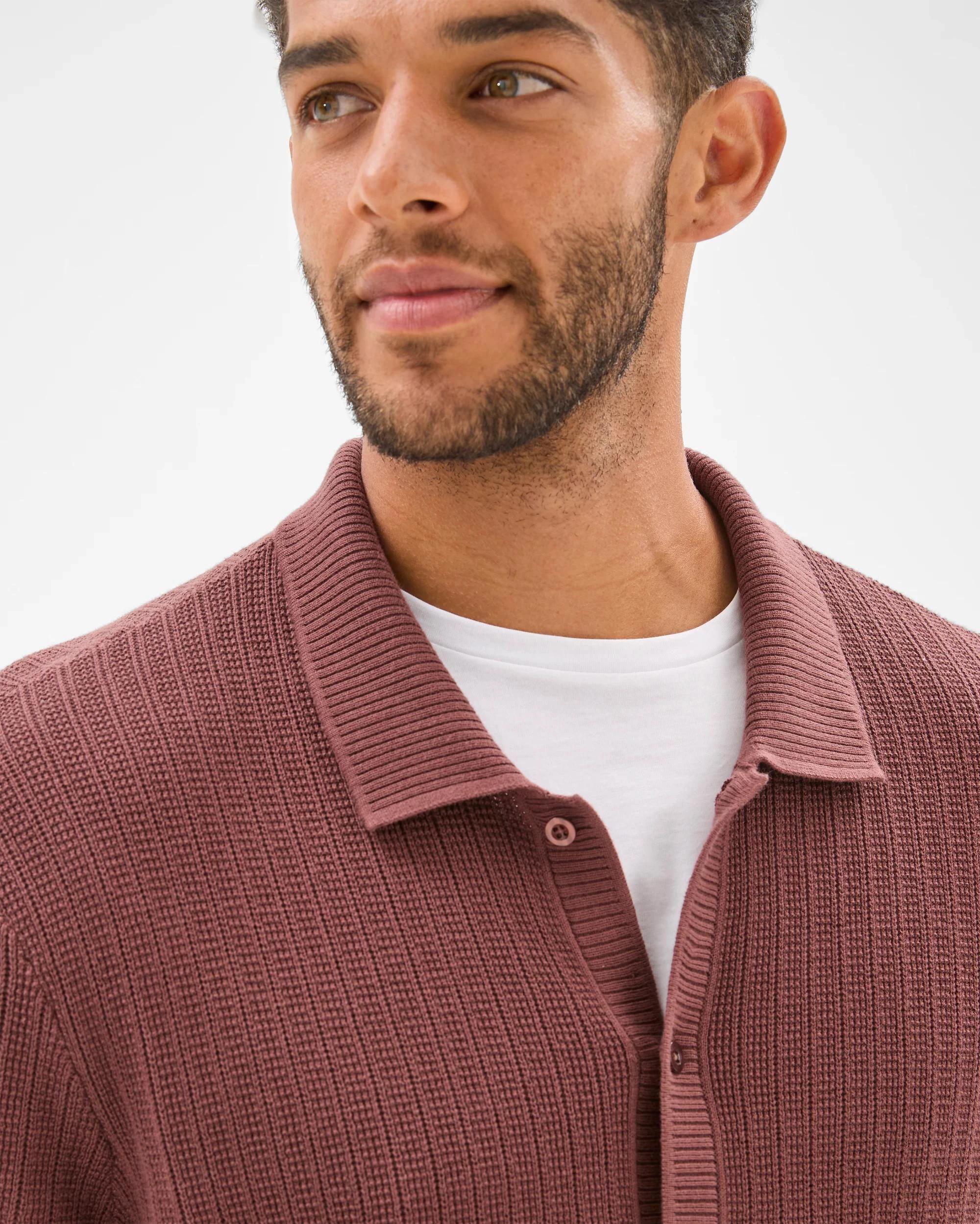 6 Australian Cotton Textured Stripe Knit Shirt - Preview BRICK, 6 of 6