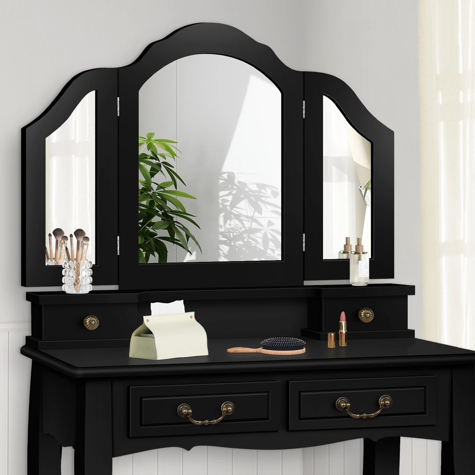 4 Alfordson Dressing Table Stool Set Makeup Foldable Mirror Vanity Desk - Black, 4 of 10
