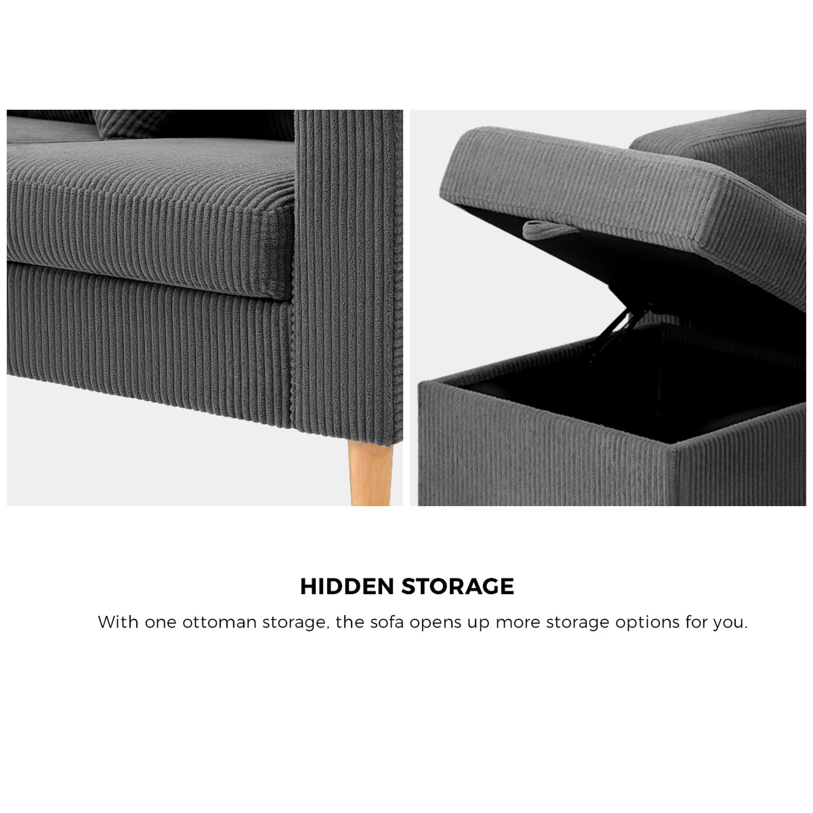 6 Oikiture Sofa Lounge Set Modular Couch 3 Seater Corner Chaise Ottoman Velvet
 - Grey, 6 of 10