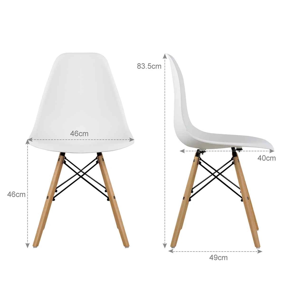 3 Costway 2x Retro Replica Eames DSW Dining Chair Wood Side Chair - White, 3 of 3