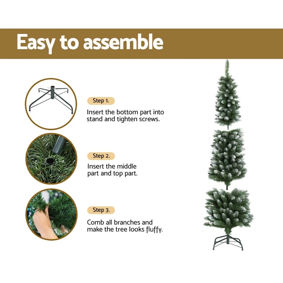 6 Jingle Jollys Christmas Tree 1.8m Xmas Tree Decorations Snowy 300 Tips Lush Foliage Sturdy Stand Easy Assembly - Green, 6 of 7