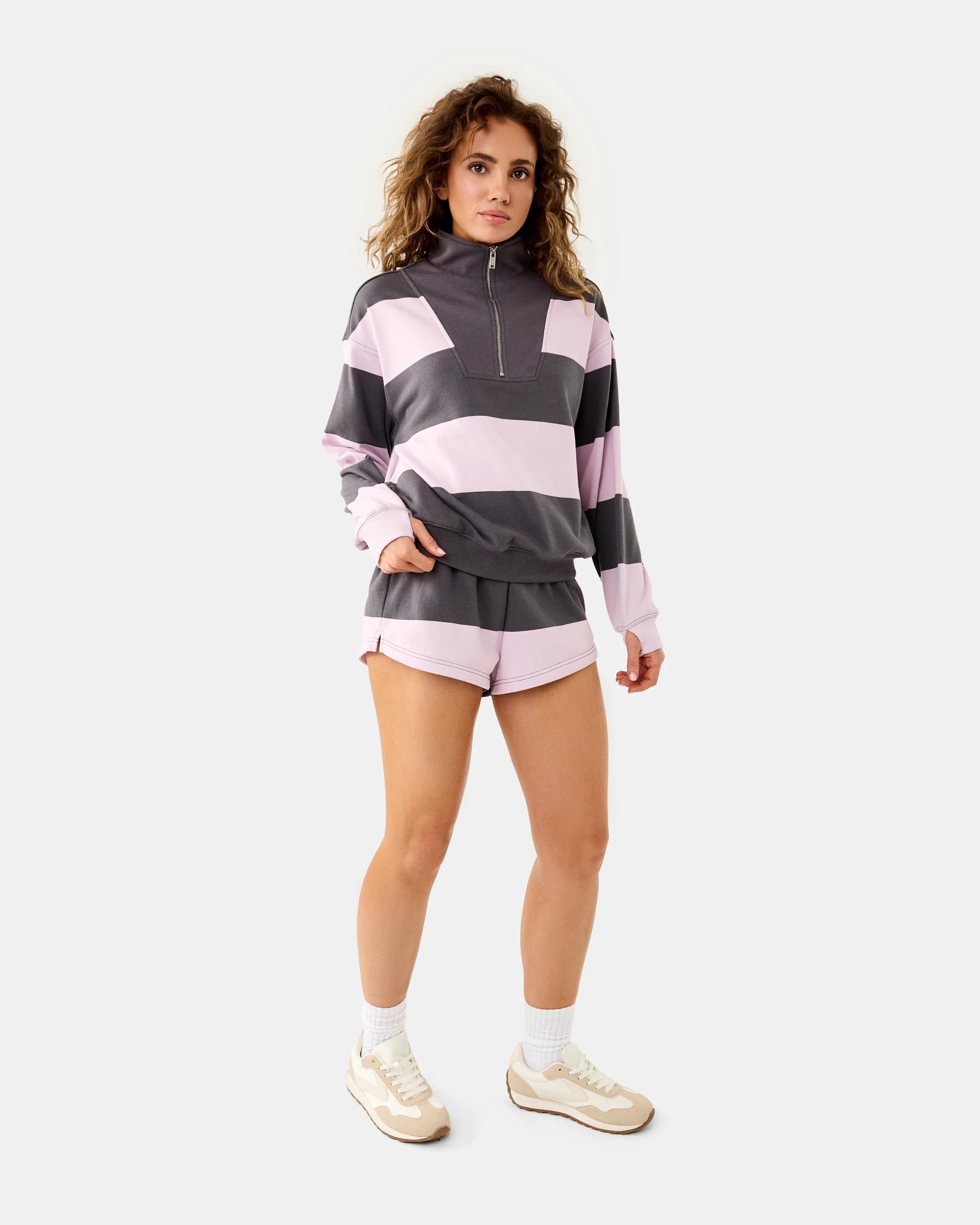5 Funnel Neck Quarter Zip Sweatshirt Stripe, 5 of 10