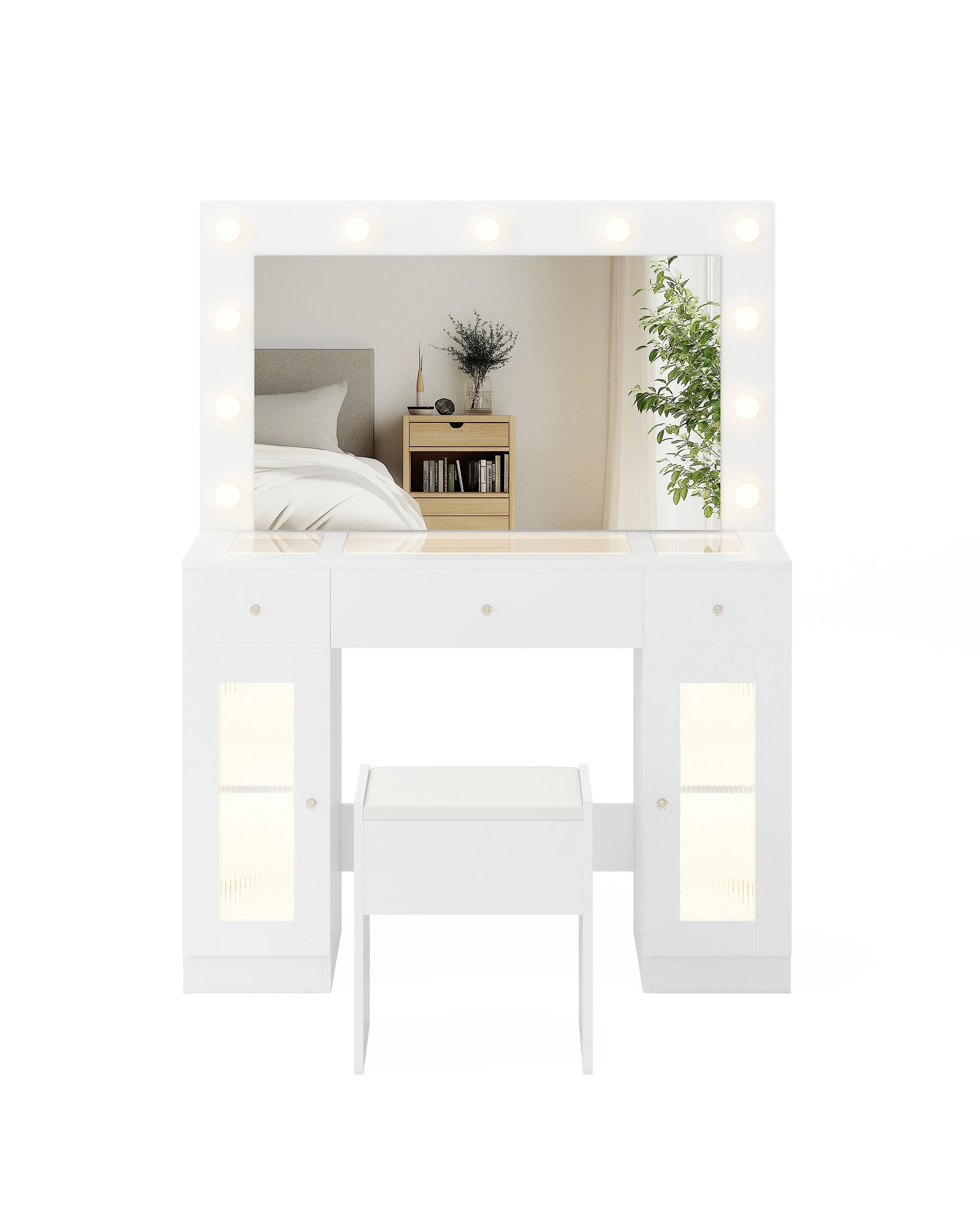 1 Advwin Dressing Table Set with Mirror Glass Top Power Outlet, 1 of 10