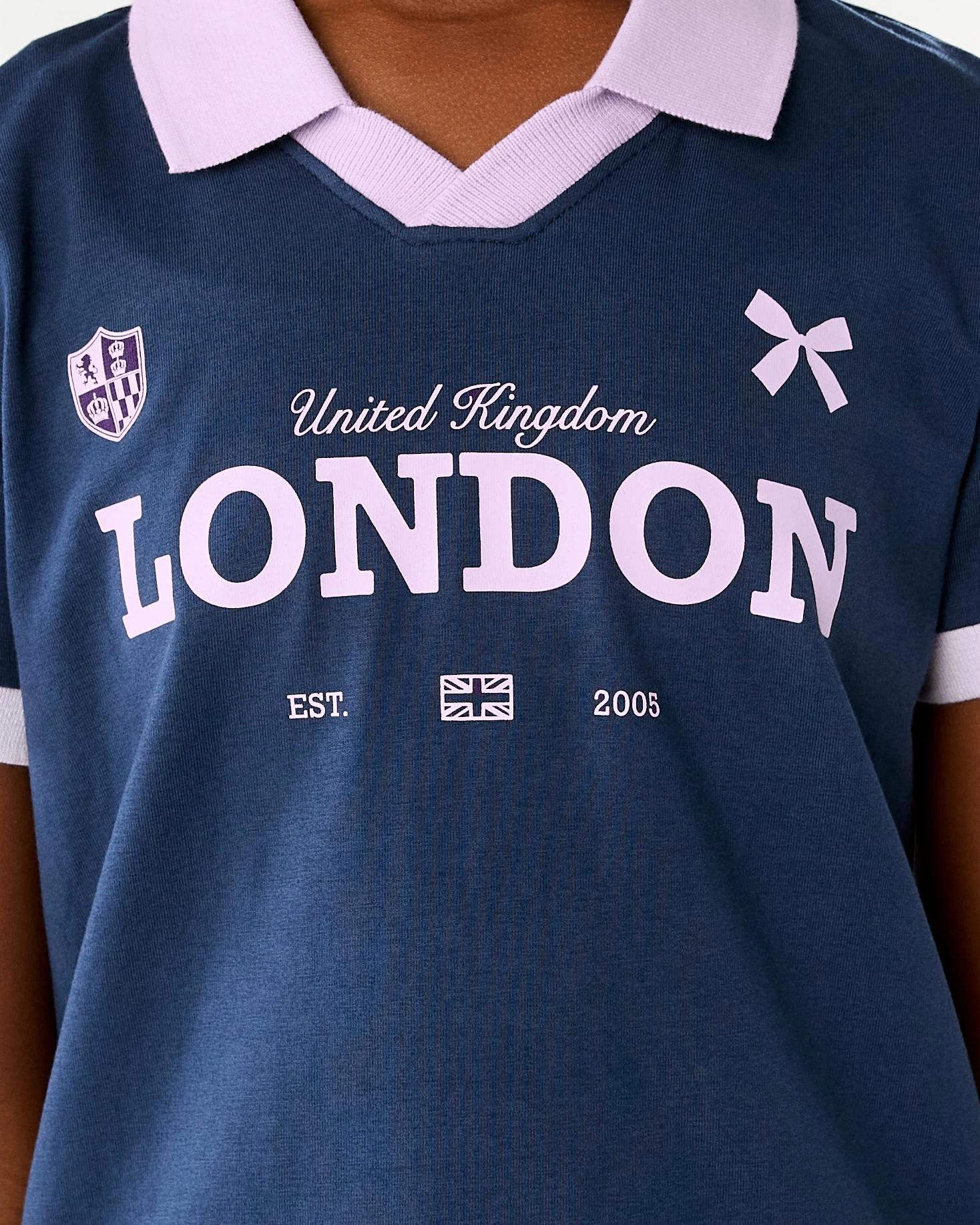 5 Short Sleeve Print Polo T-shirt Nvy Slogan, 5 of 8