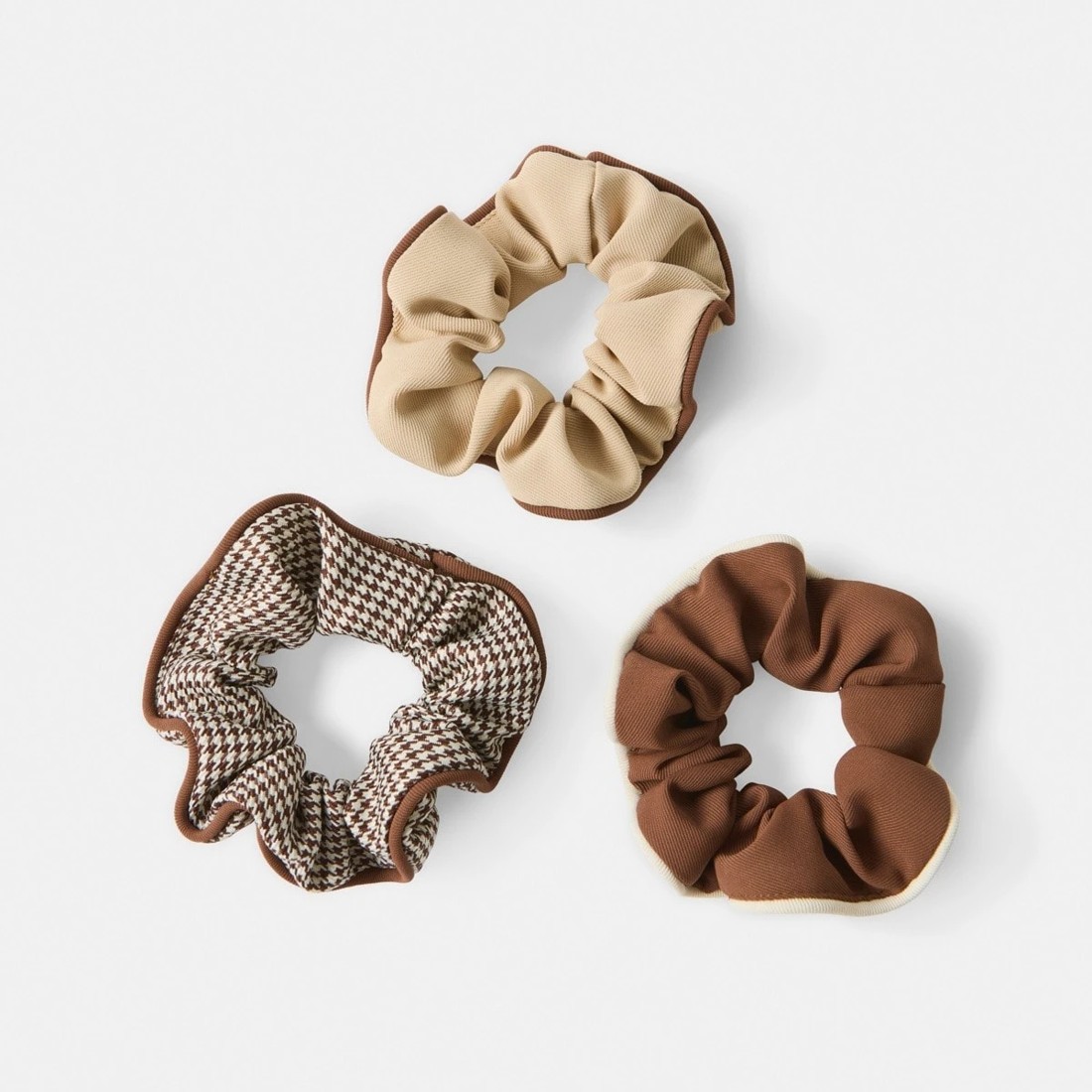 2 3 Pack Brown and Beige Contrast Trim Scrunchies, 2 of 5