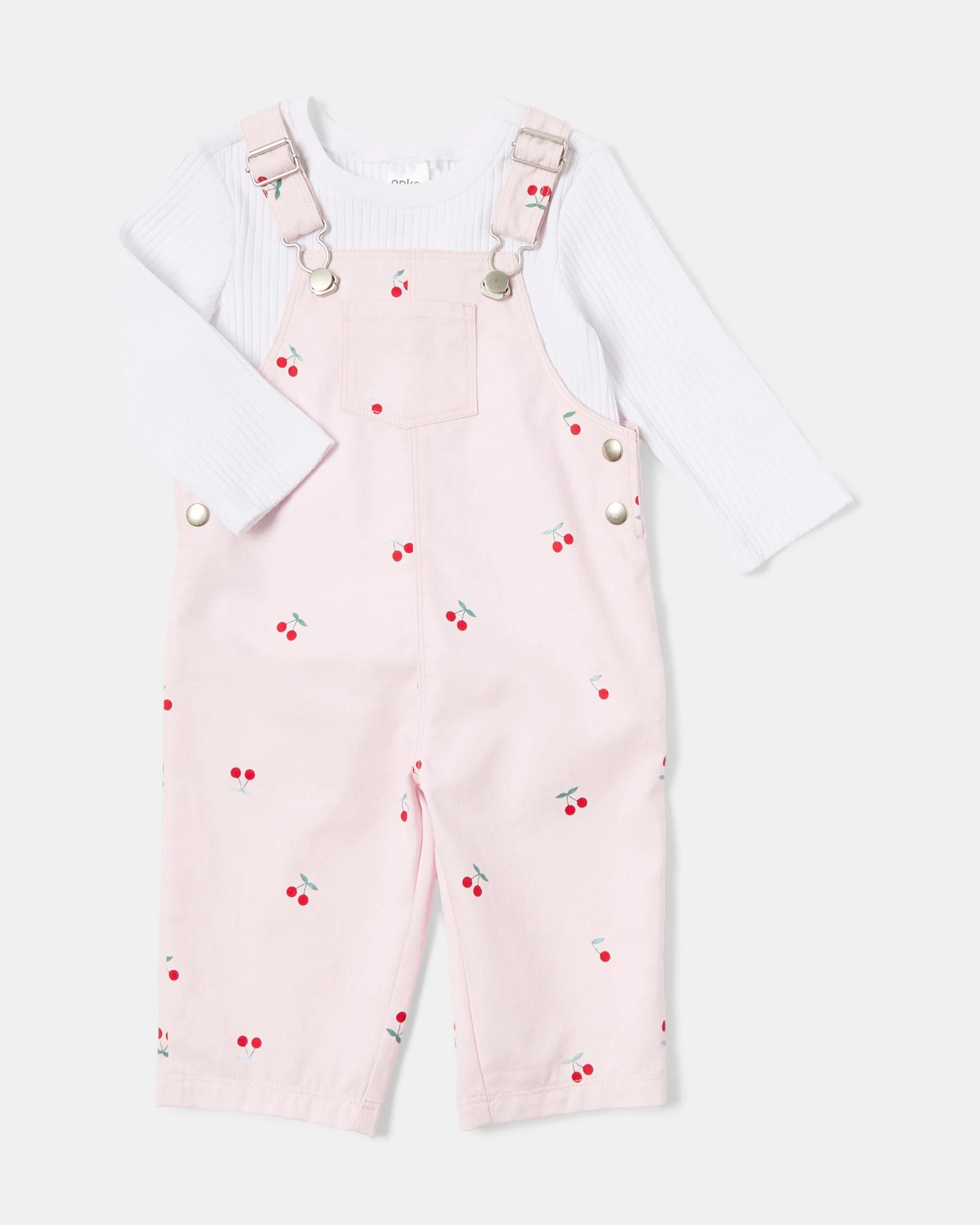 1 Long Sleeve Dungaree Set Cherry, 1 of 5