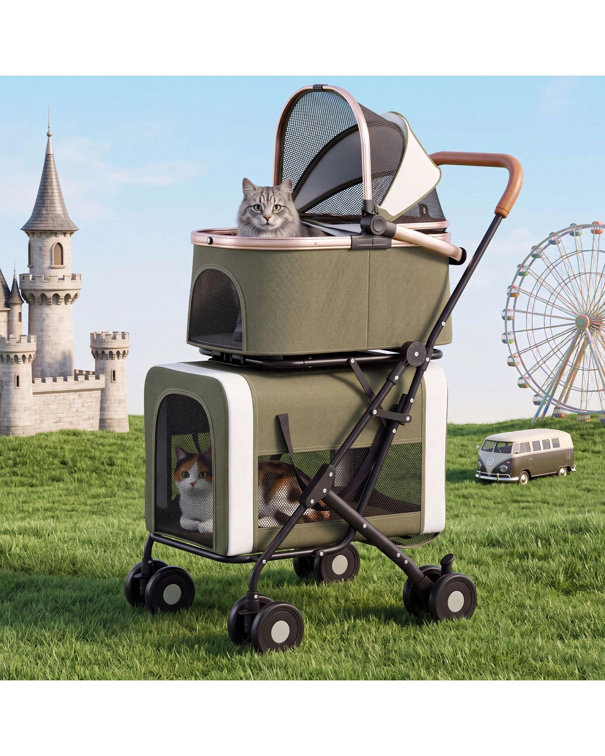 2 Advwin Dog Stroller with Detachable Carrier 3-in-1 Pet Pram Stroller Car Seat, 2 of 10