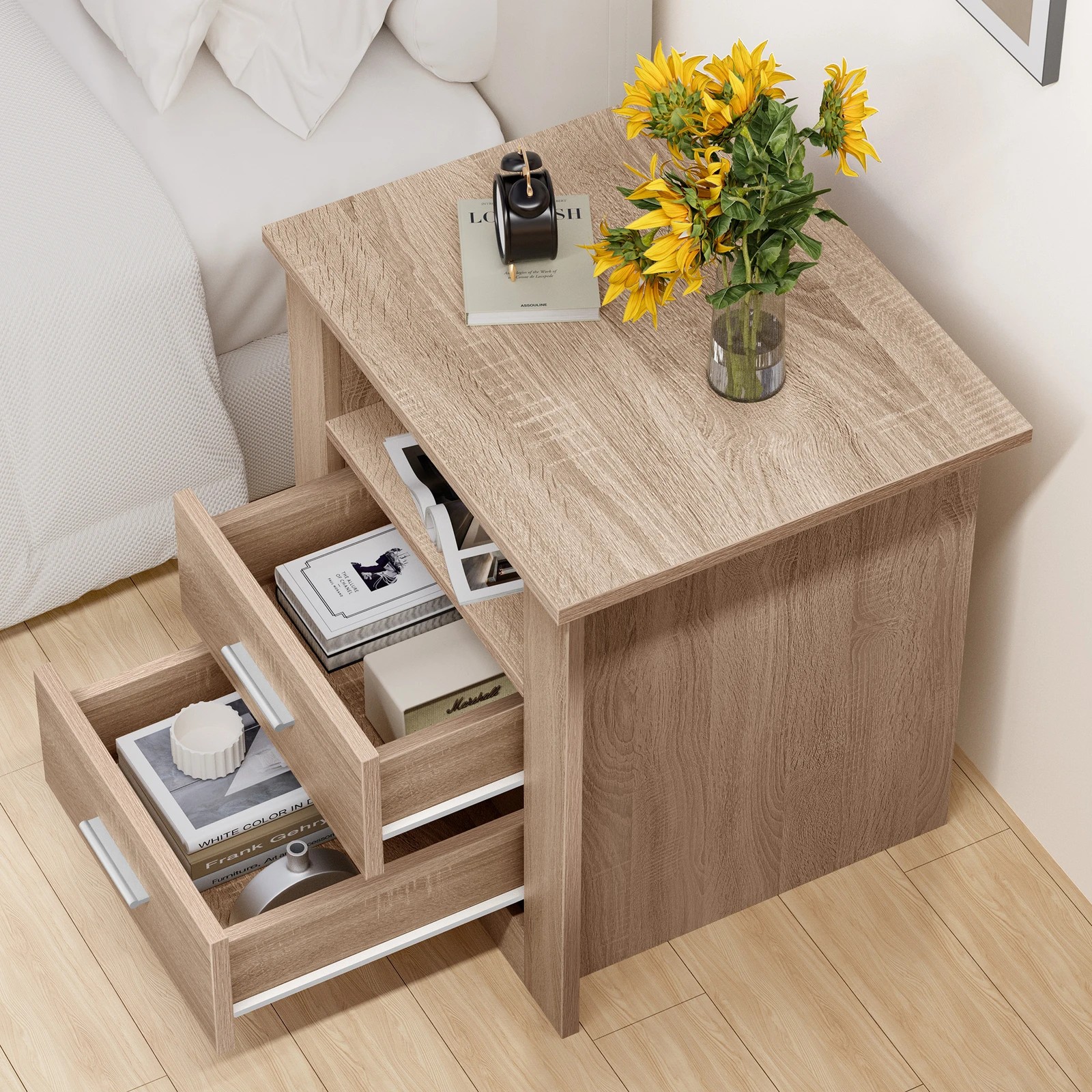 6 Alfordson Bedside Table Nightstand Storage Cabinet Side Table Classic - Oak, 6 of 10
