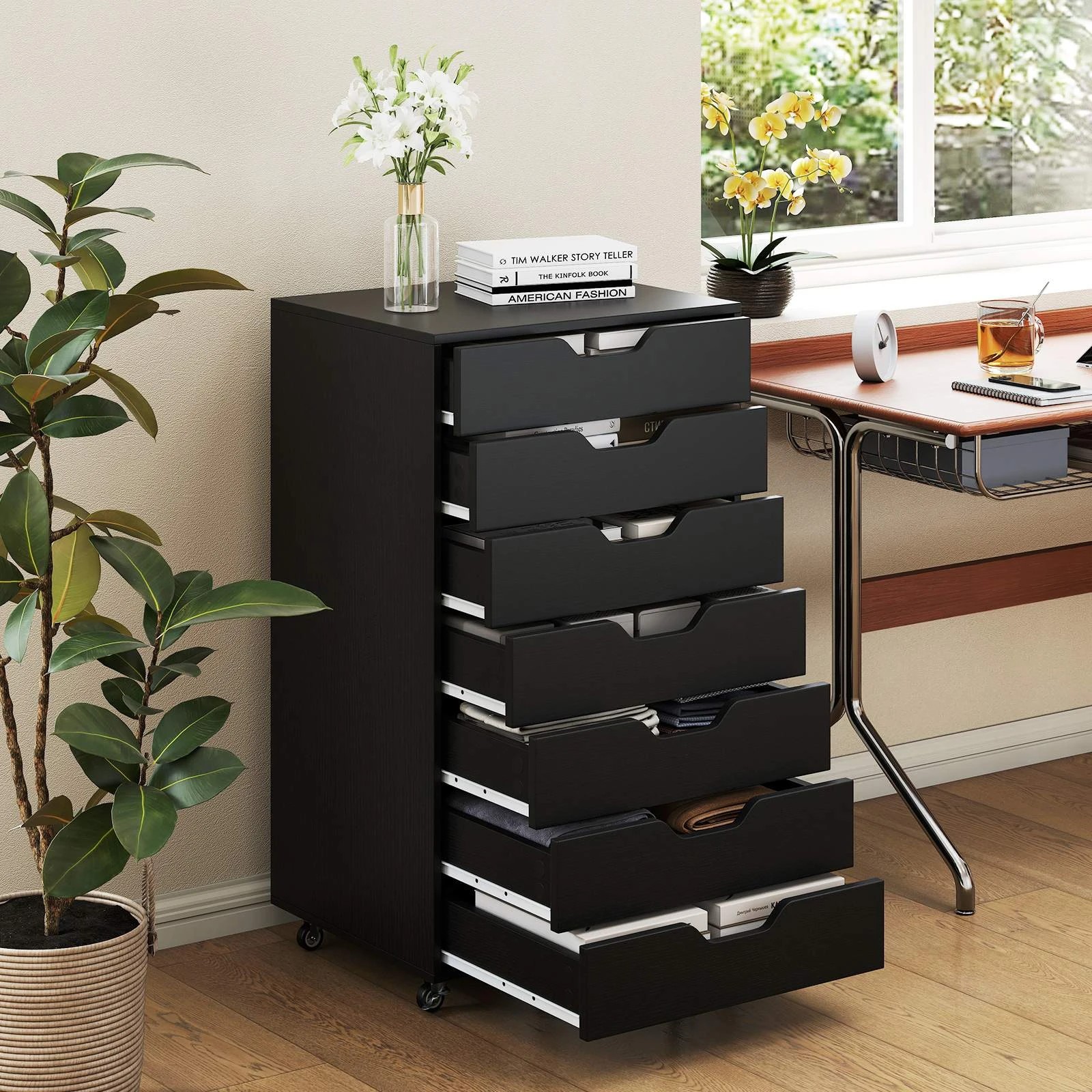 3 Costway 7 Drawer Mobile File Cabinet Rolling Storage Drawer Chest for Home Office - Black, 3 of 4