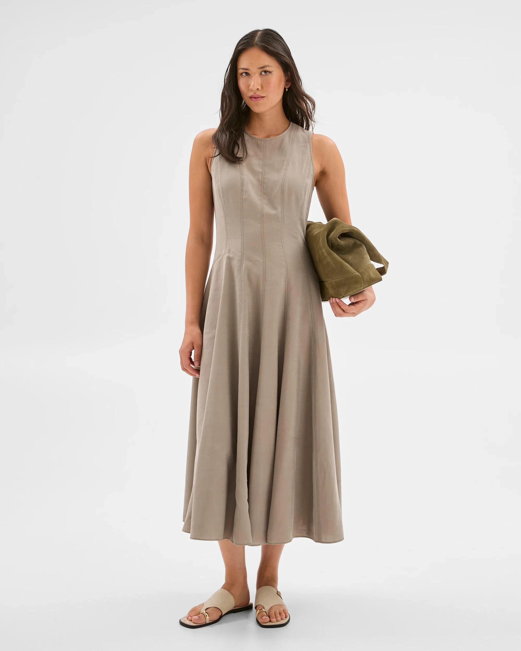 1 Sleeveless Seam Detail Midi Dress - Preview PEYOTE, 1 of 7