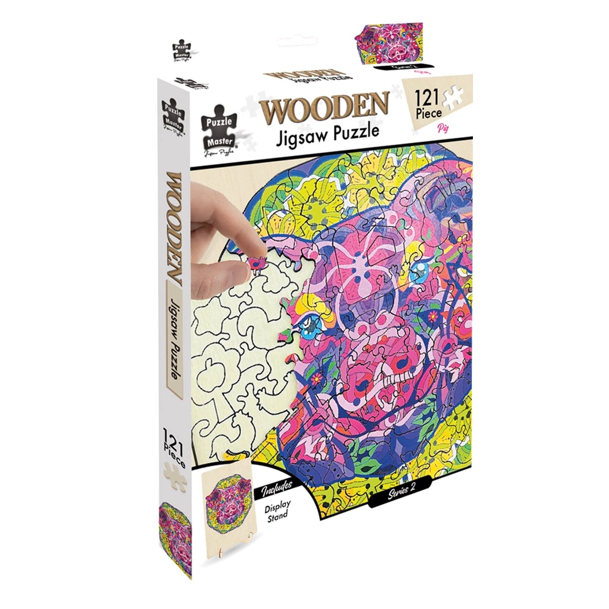 1 Puzzle Master 121 Piece Wooden Jigsaw Puzzle, Pig, 1 of 8