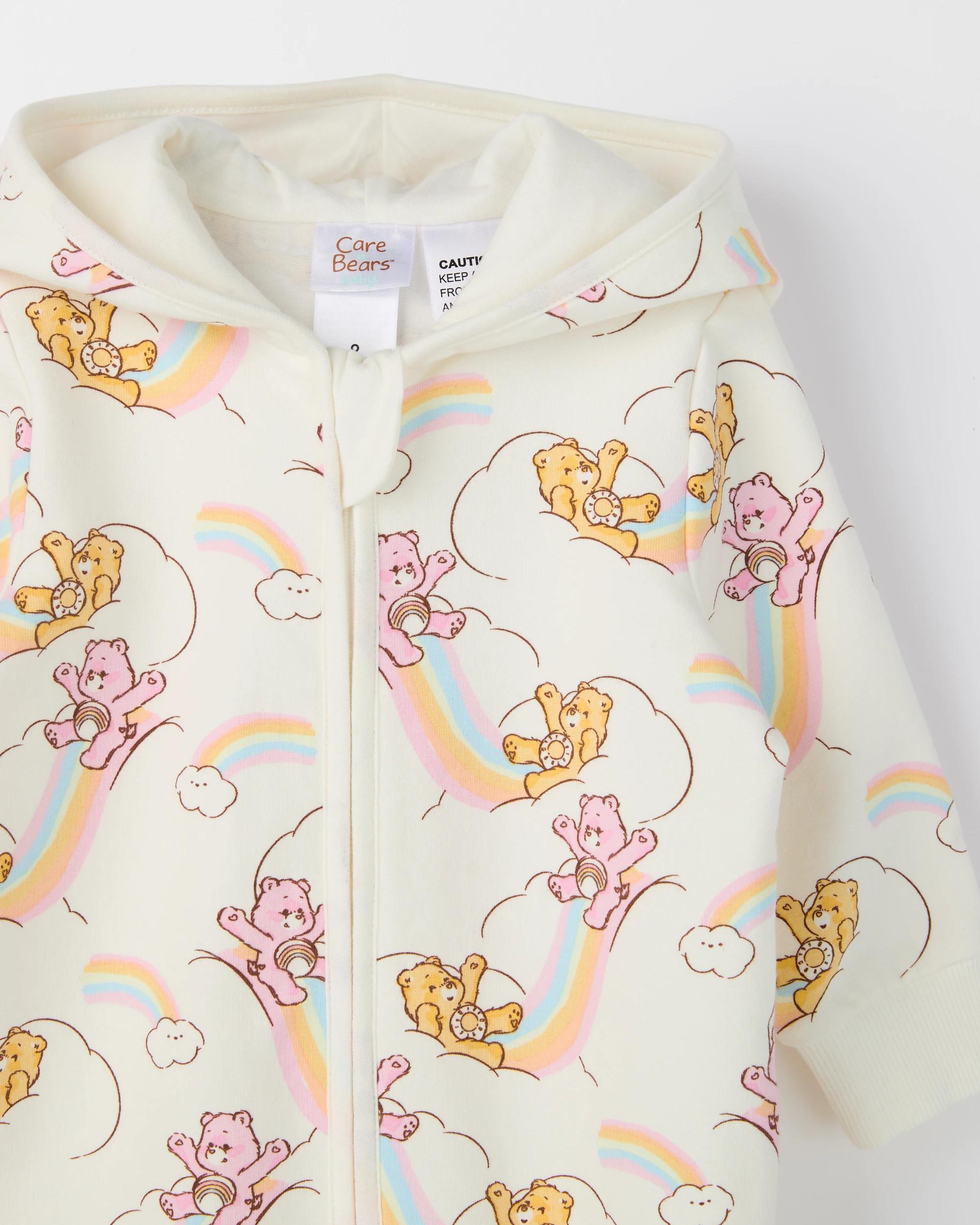 2 Care Bears Australian Cotton Baby Hooded Fleece Coverall OATMEAL MARLE, 2 of 2