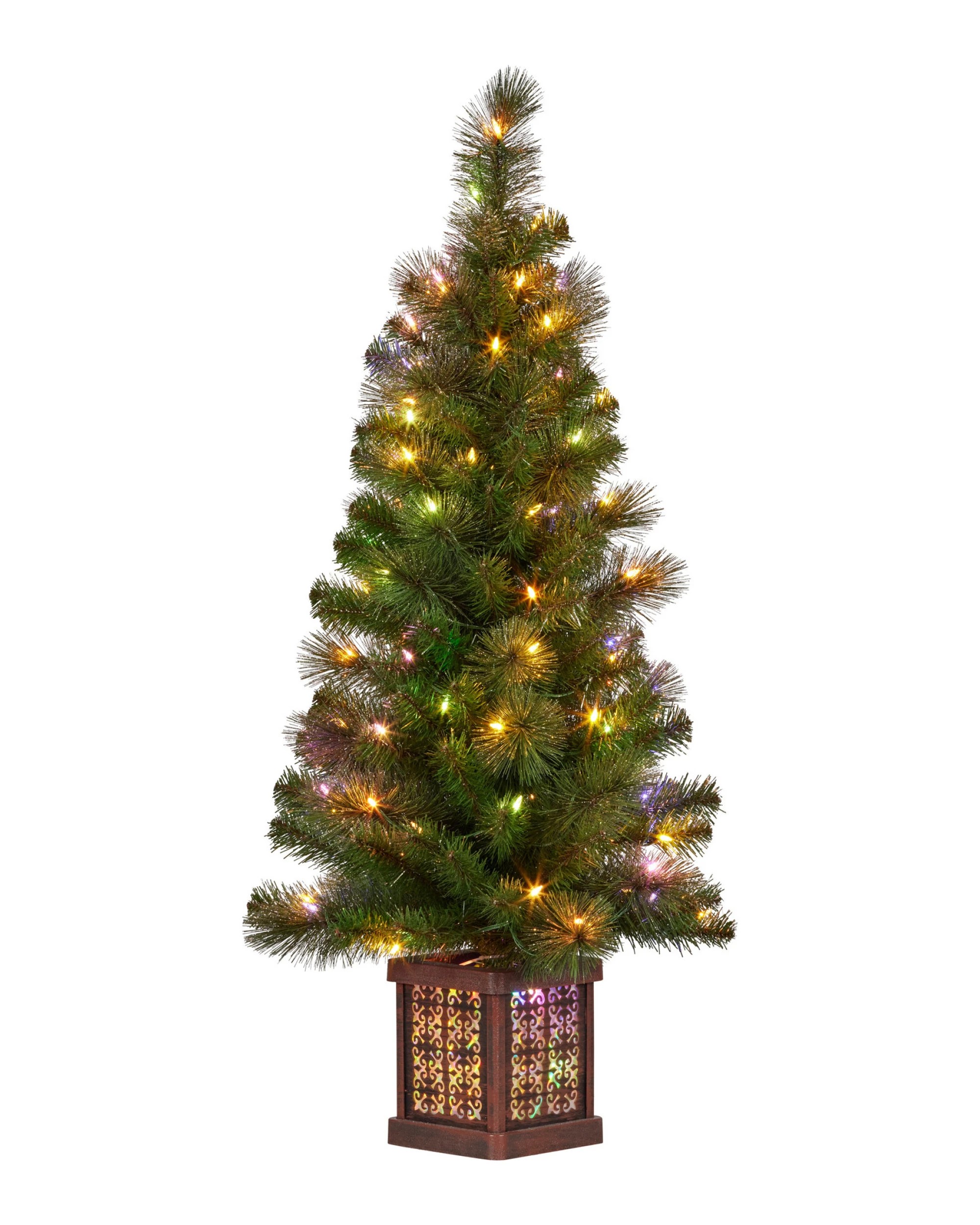 5 Christabelle 4ft Christmas Tree Glittery Gold Pine Foliage Led Multi Lights Xmas Decor, 5 of 7