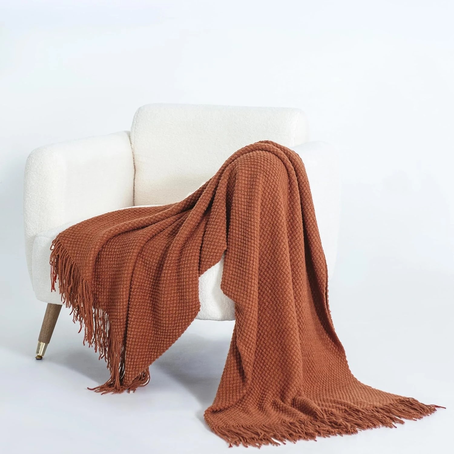 3 Gioia Casa Micro Plush Knitted Throw Blanket Soft Warm Lightweight - Terracotta, 3 of 7