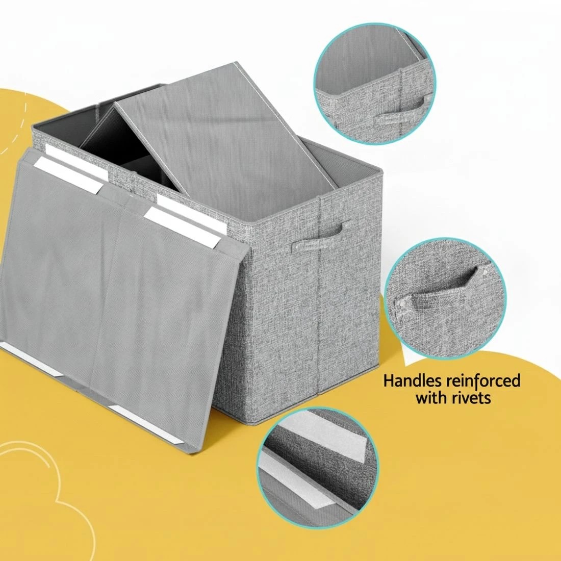 4 Keezi Large Toy Box Chest Storage with Flip-Top Lid Foldable Organizer Bins - Grey, 4 of 6