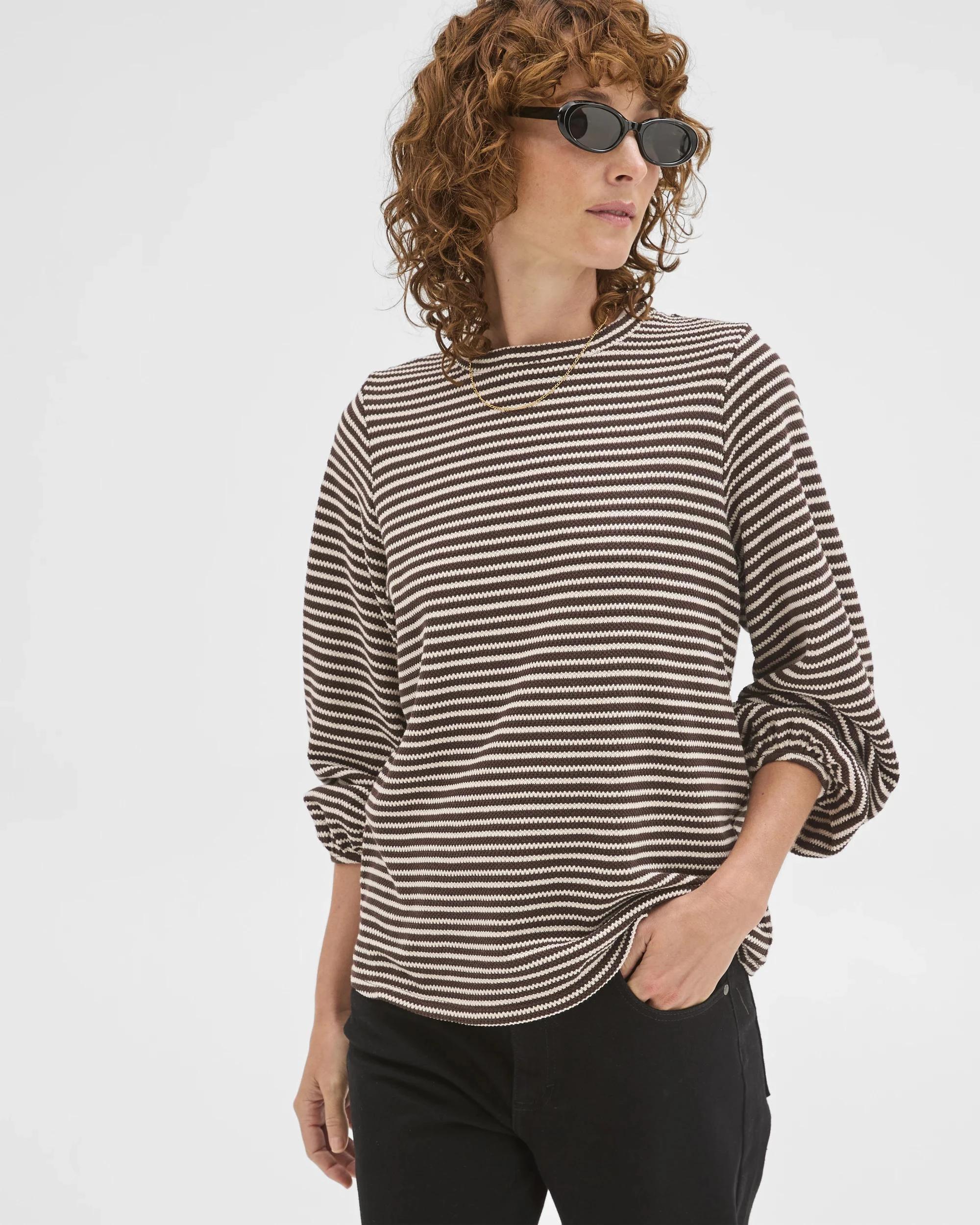 3 Target Woman Australian Cotton Long Sleeve Textured Top BRUNETTE/CLOUD DANCER STRIPE, 3 of 6