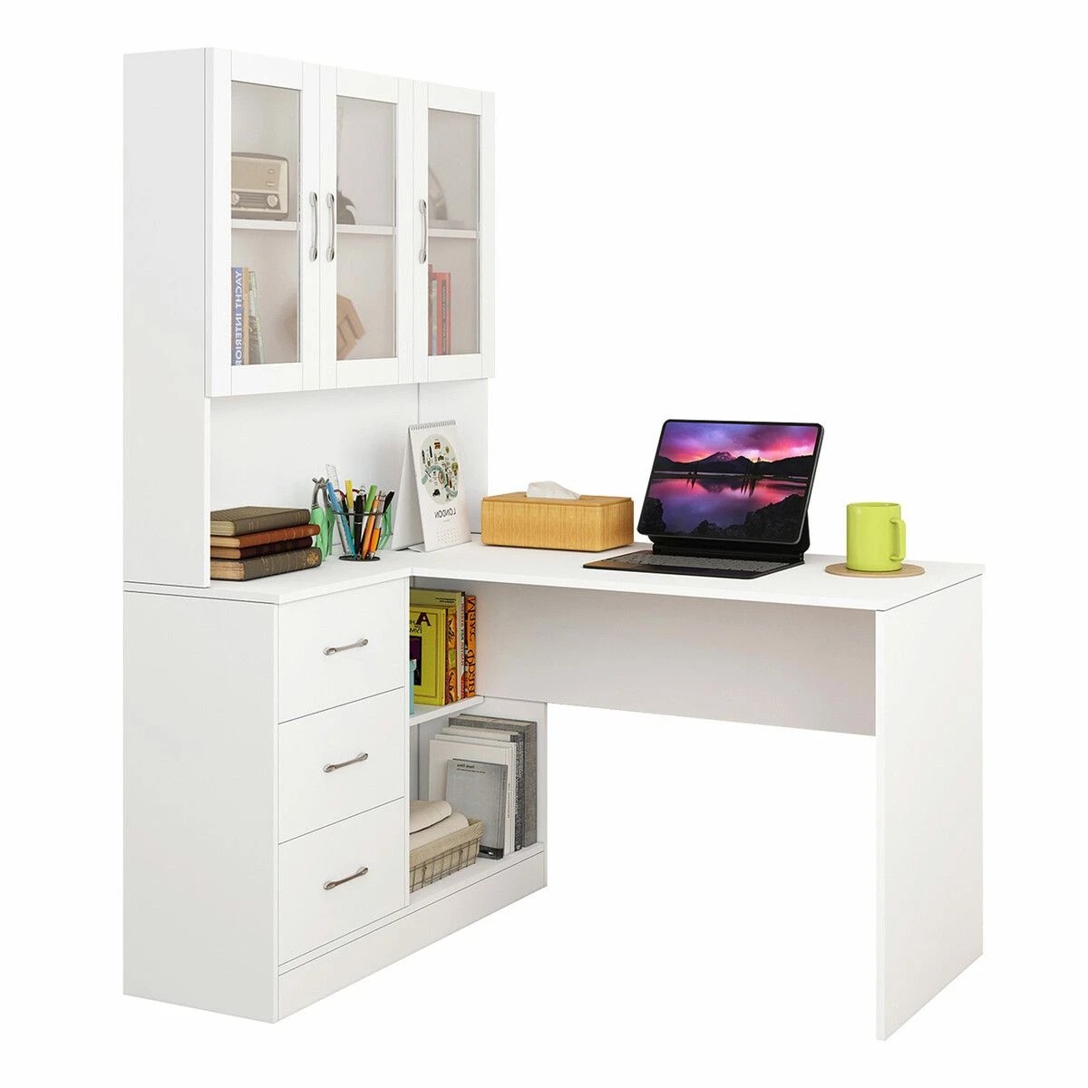 1 LUXSUITE Computer Desk and Bookcase 3in1 White, 1 of 5