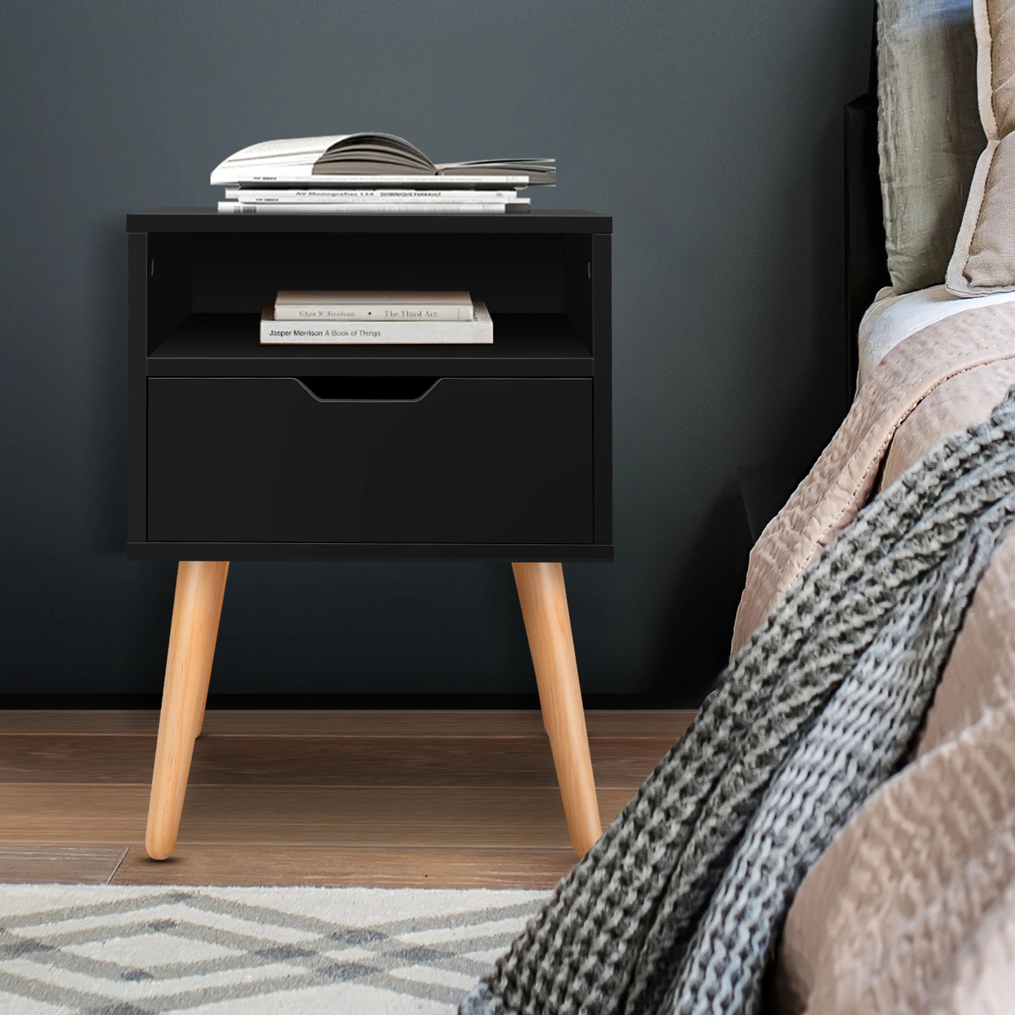 5 Alfordson Bedside Table Nightstand Side Storage Cabinet Scandinavian - Black, 5 of 10