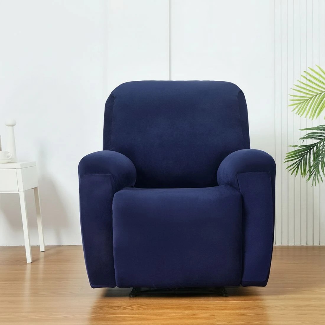3 Artiss Recliner Chair Covers 1 Seater Velvet Navy - Blue, 3 of 5