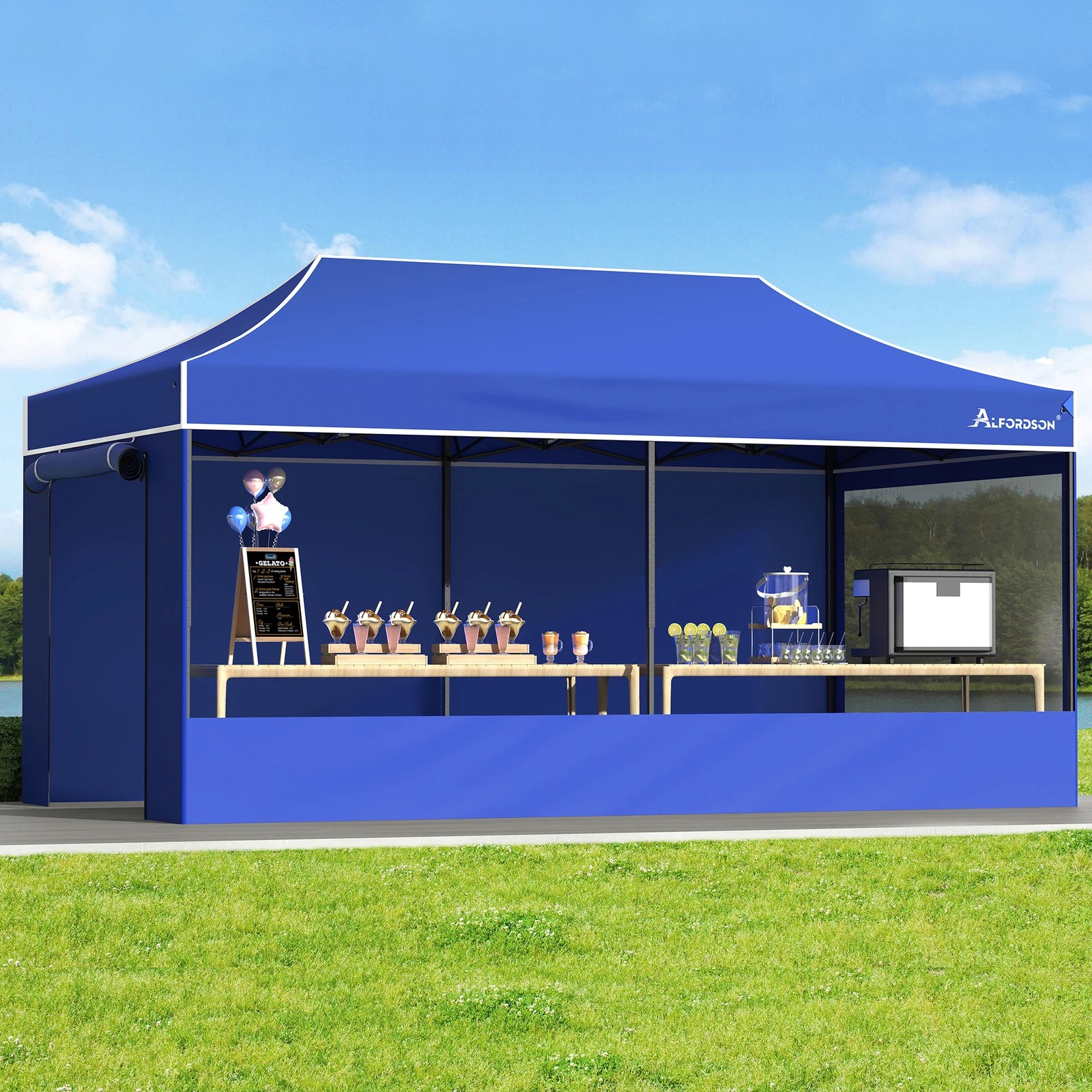 2 Alfordson Gazebo 3x6m Pop Up Marquee Camping Folding Tent 600D Oxford - Blue, 2 of 10
