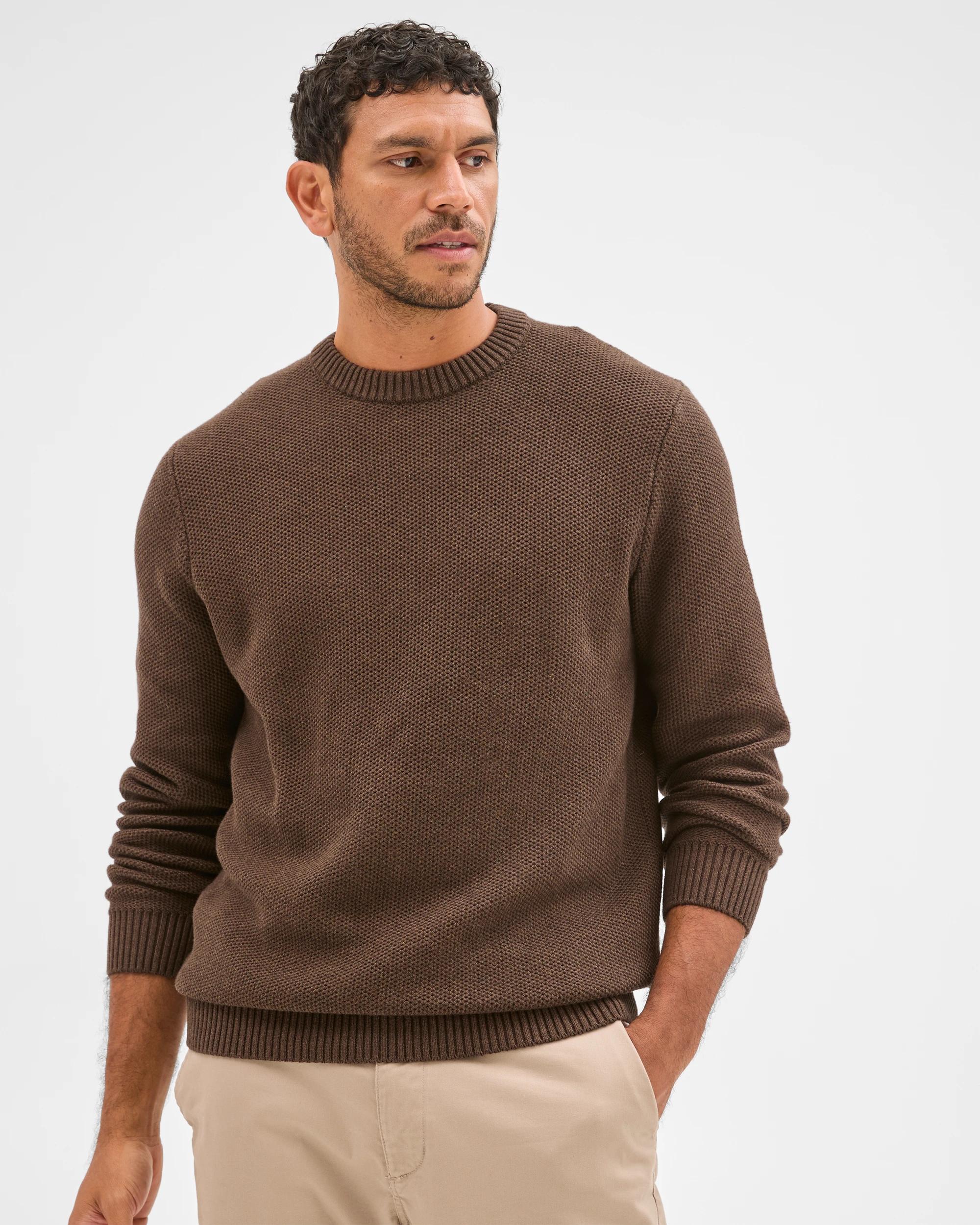 3 Target Man Australian Cotton Midweight Honeycomb Knit Jumper CHOCOLATE, 3 of 6