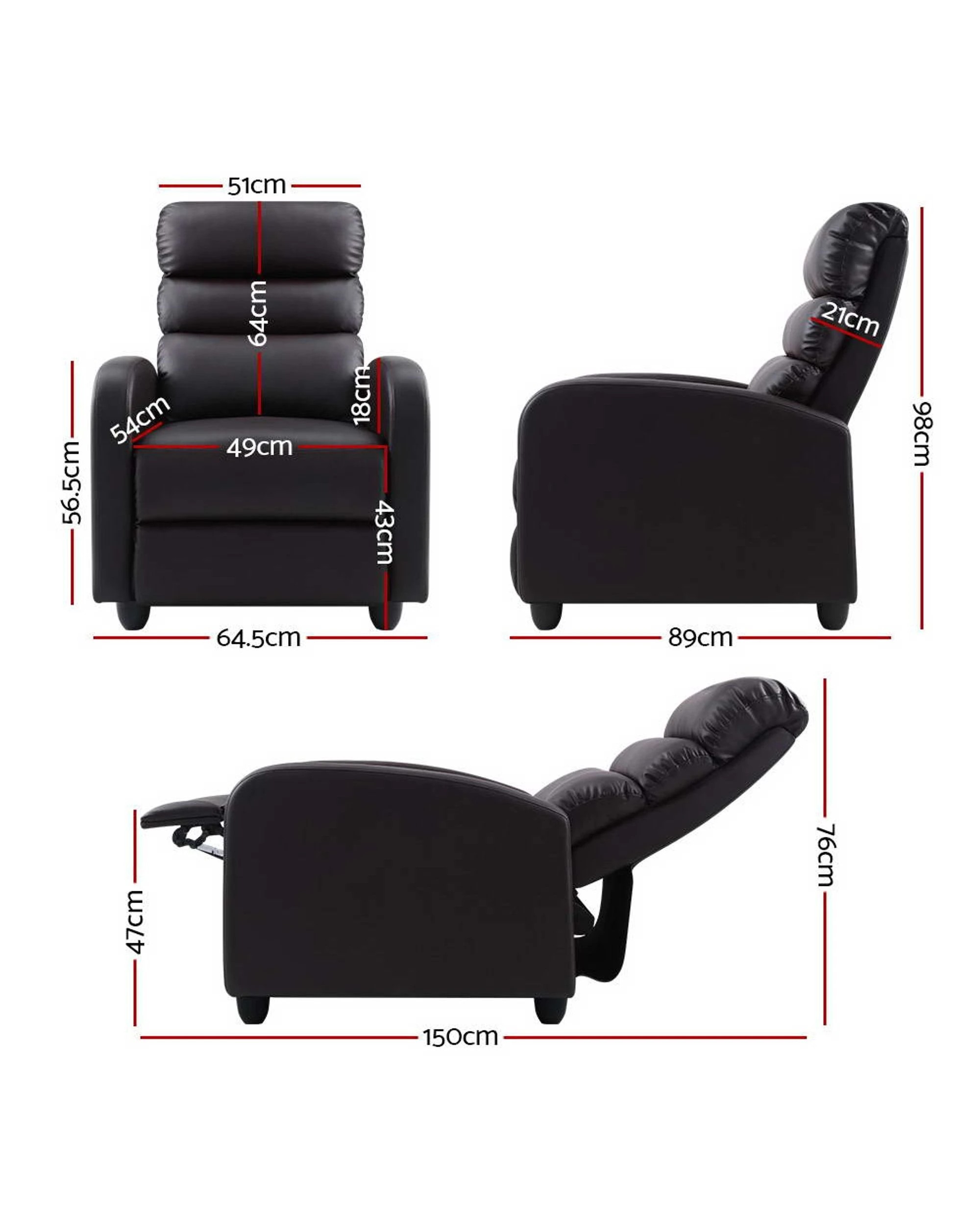 3 Artiss Recliner Armchair   Faux Leather Bolivia, 3 of 7