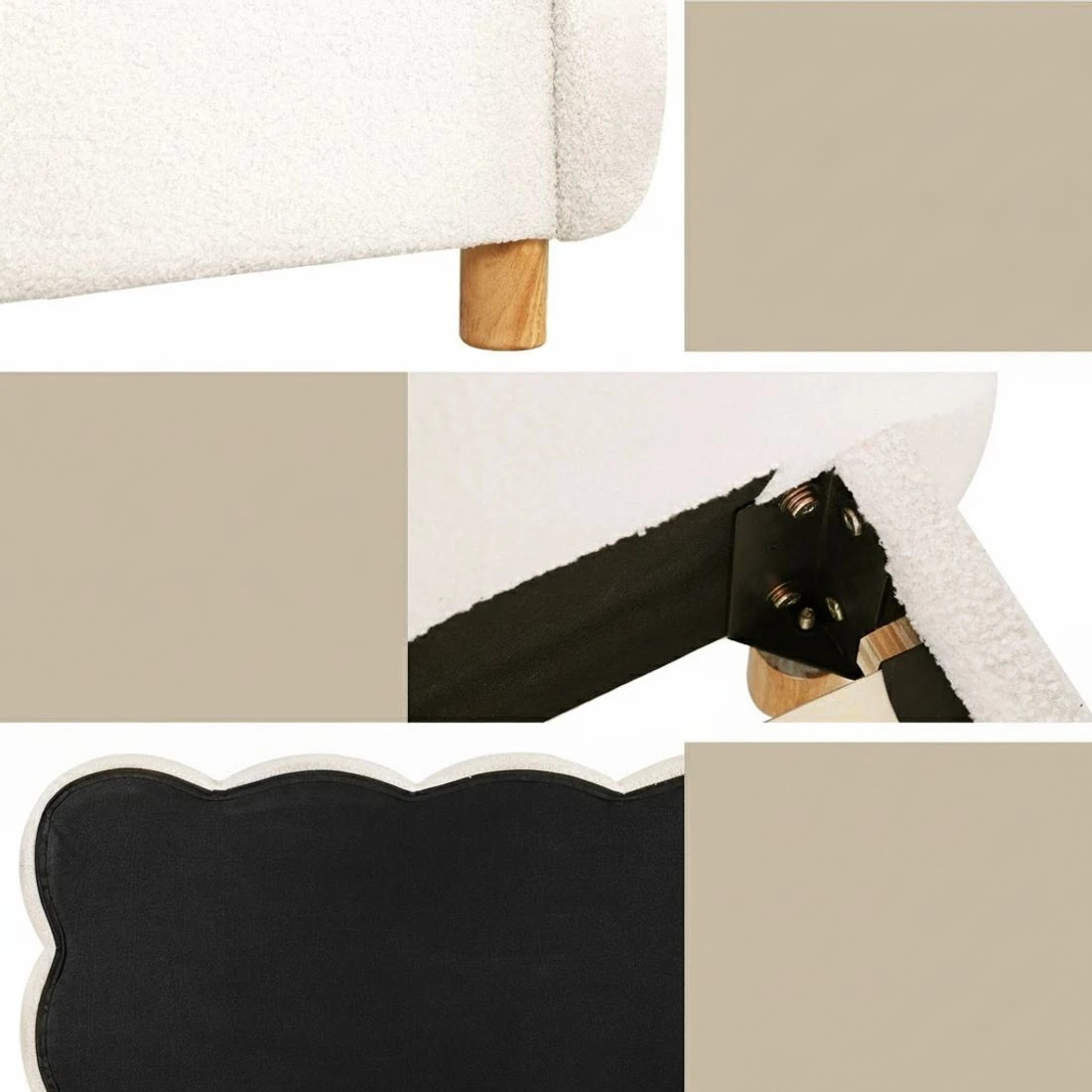 6 Artiss Queen Bed Frame Cloud Headboard Boucle Fabric Mattress Platform Base - White, 6 of 7