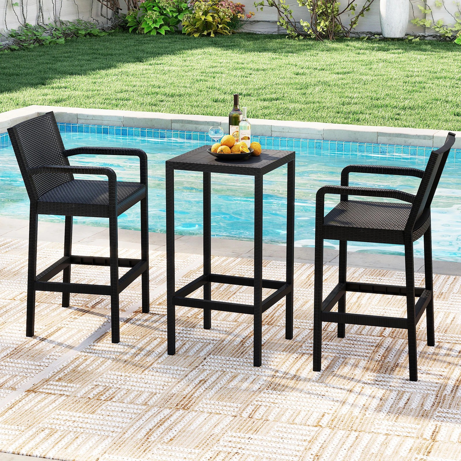 2 Costway 3PCS Patio Bar Set w/2 Stools & 1 Bar Table Outdoor Bistro Set, 2 of 5