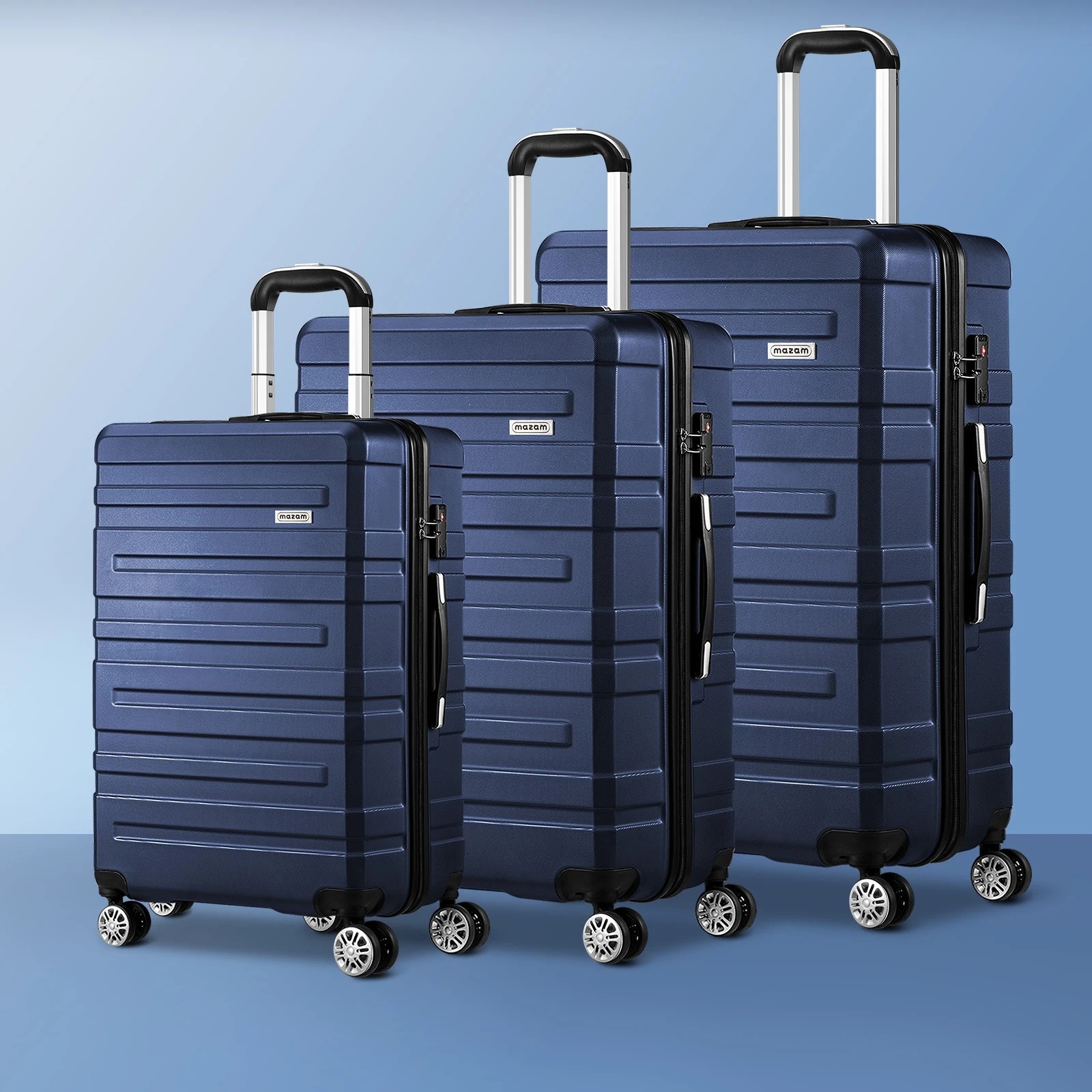 3 Mazam 3PCS Luggage Suitcase Trolley Set Travel TSA Lock ABS Hard Case - Blue, 3 of 8