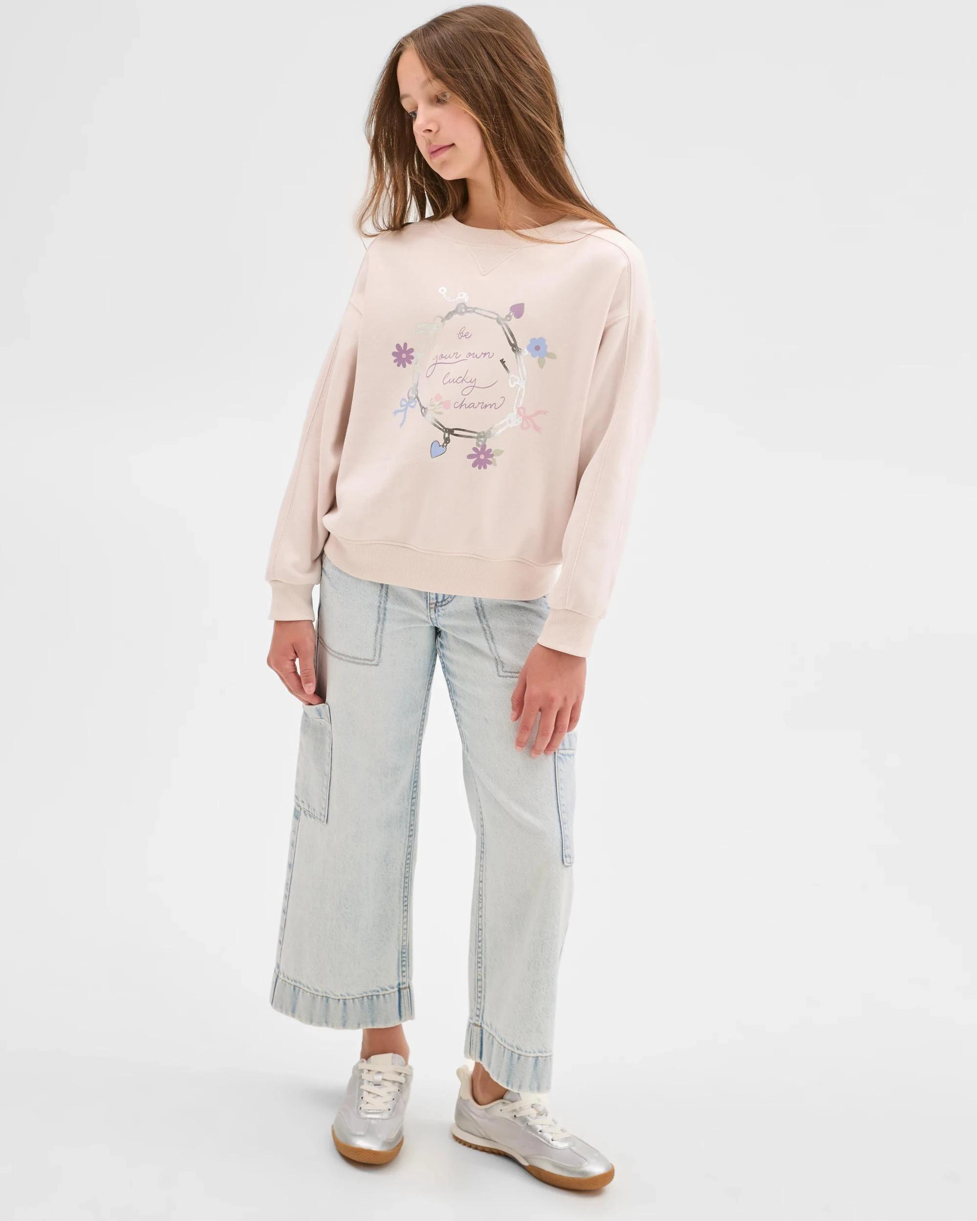 3 Target Kids Australian Cotton Blend Long Sleeve Fleece Top PASTEL PARCHMENT, 3 of 8