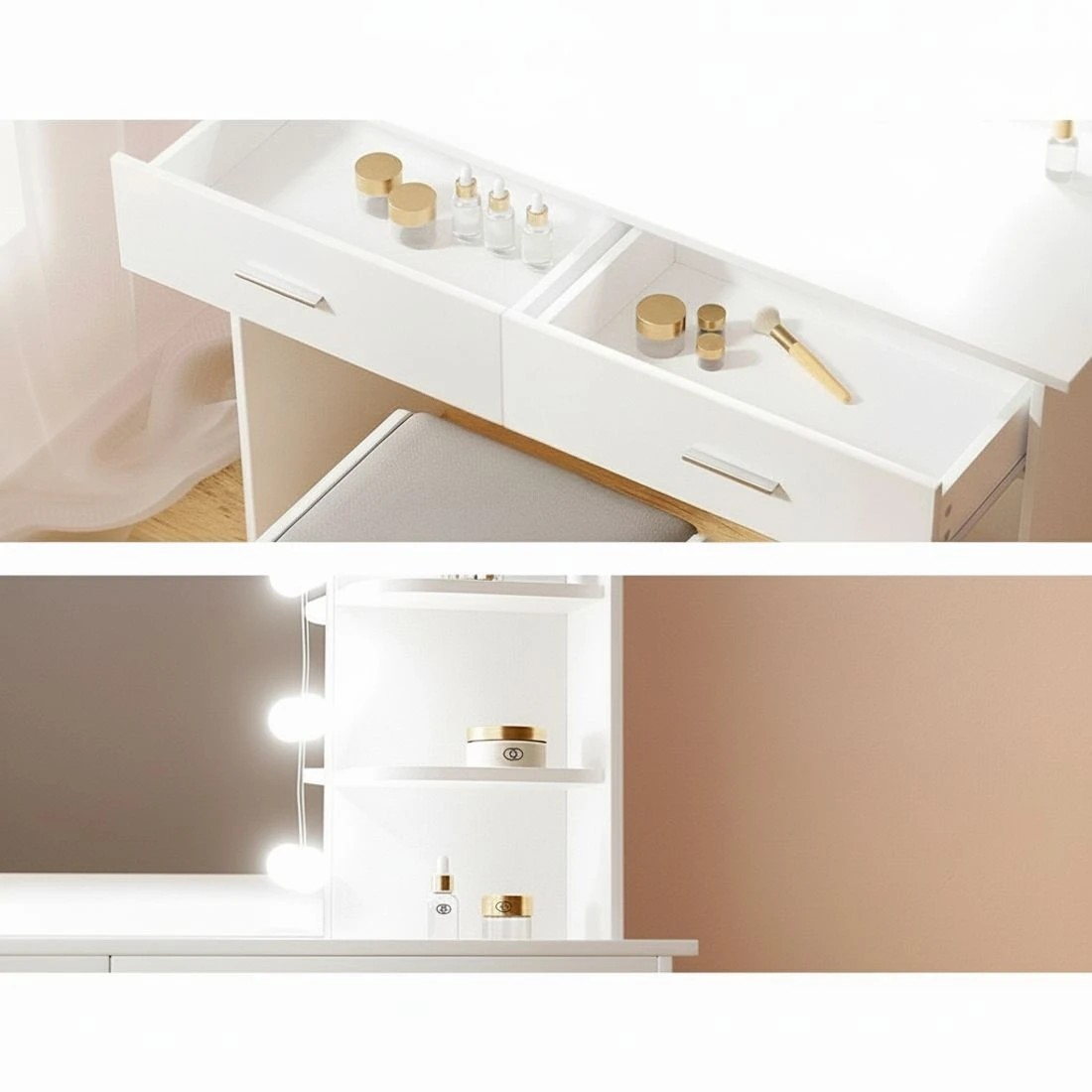 7 Artiss Dressing Table Set Stool 10 Led Bulbs  Dulcea - White, 7 of 8