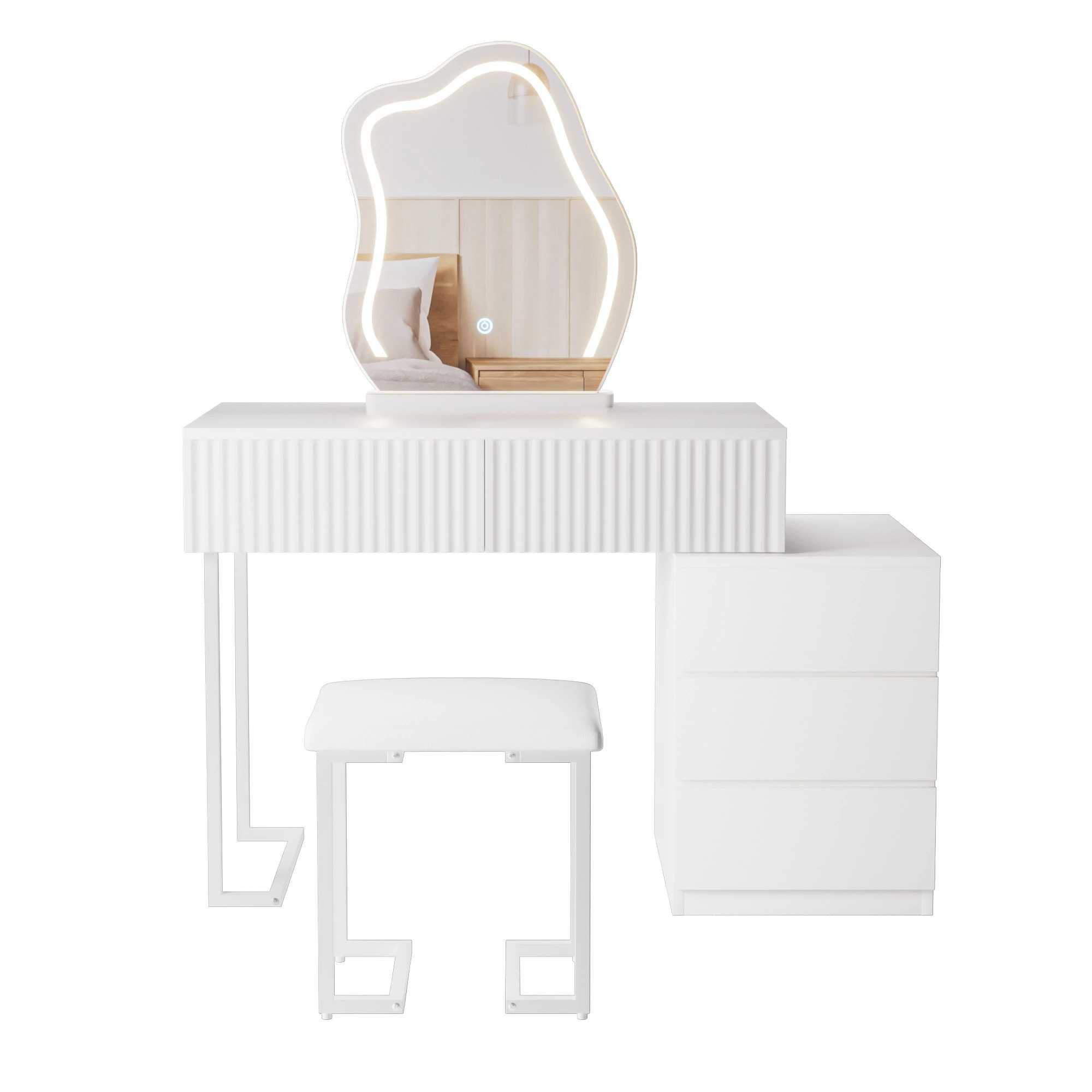 9 Levede Led Mirror Dressing Table Set-White, 9 of 9