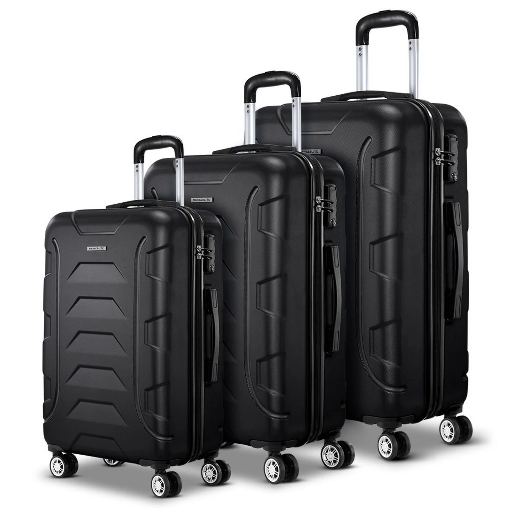 4 Wanderlite 3pc Luggage Trolley Travel Suitcase Set TSA Hard Case Lightweight - Black, 4 of 8