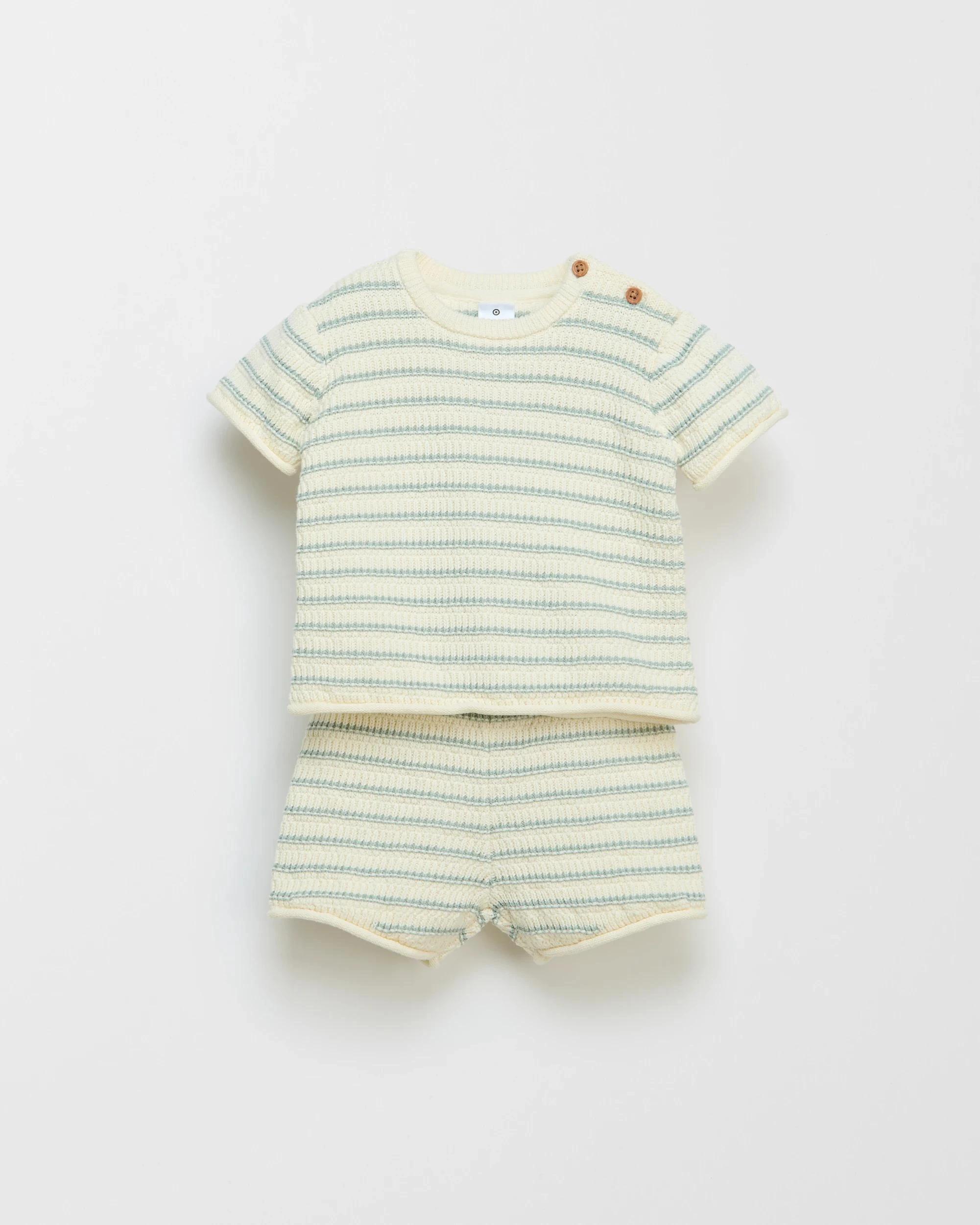 1 Target Baby Organic Cotton Baby Knit Top & Shorts 2 Piece Set MINT STRIPE, 1 of 3