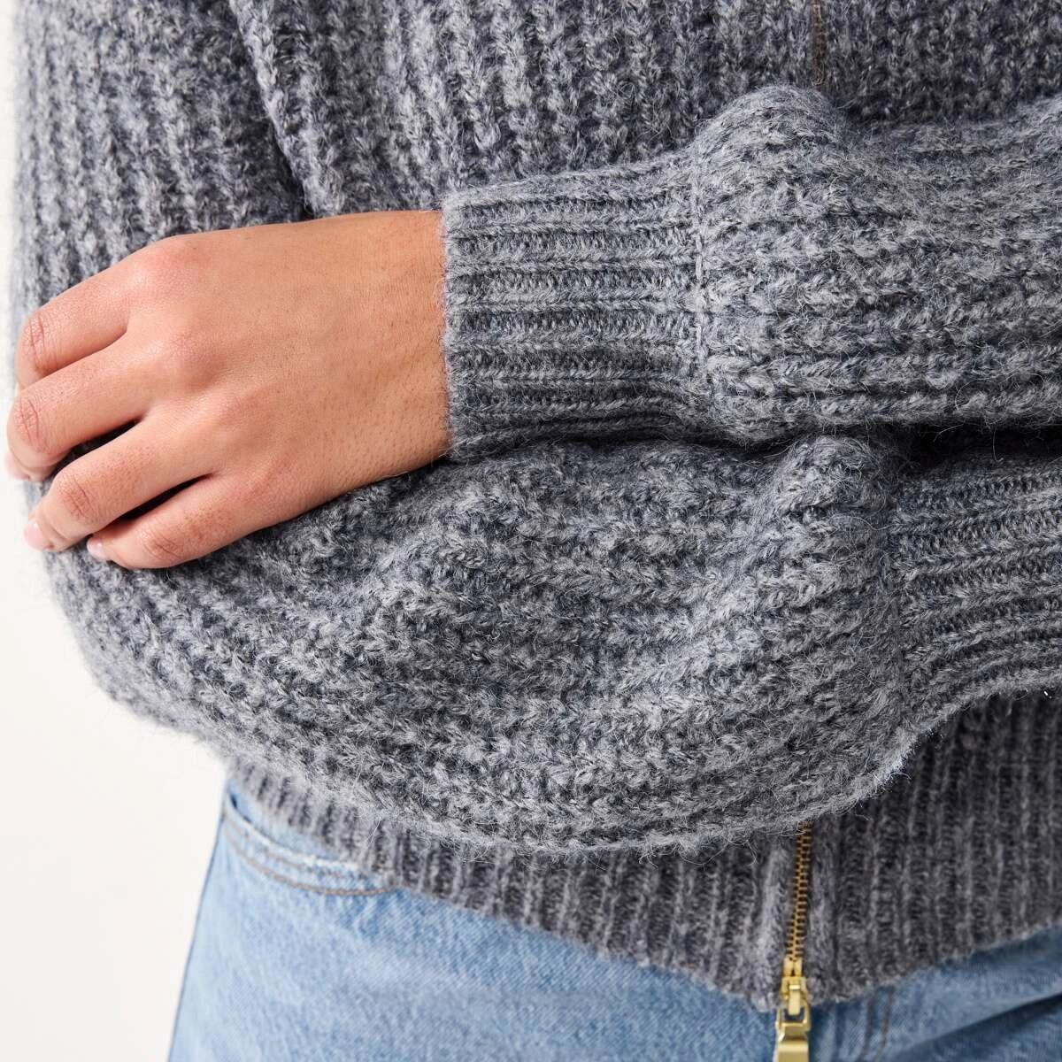 8 Fisherman Rib Knit Bomber Gry Chmrle, 8 of 10