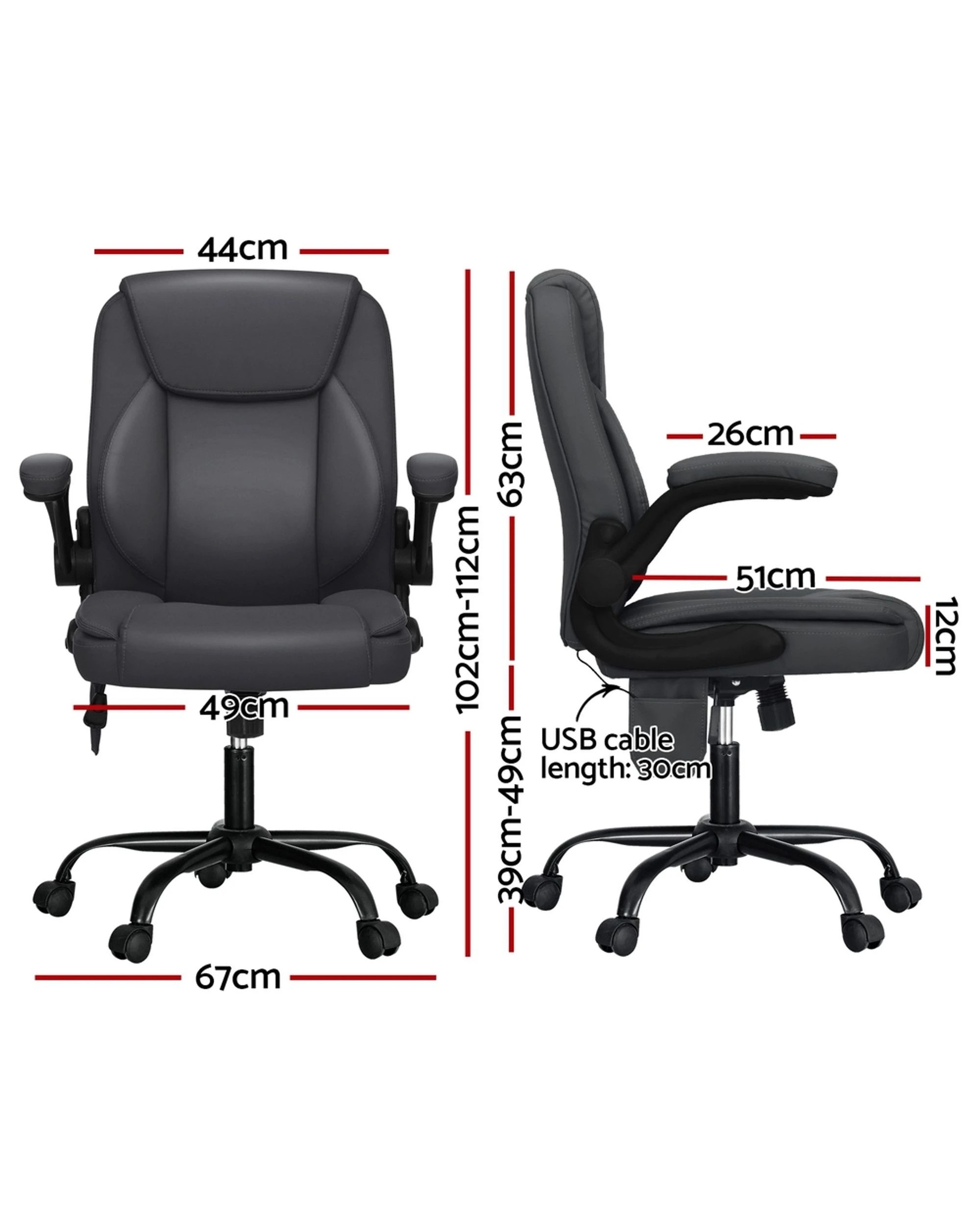 2 Artiss 2 Point Massage Office Chair Leather Mid Back - Grey, 2 of 7